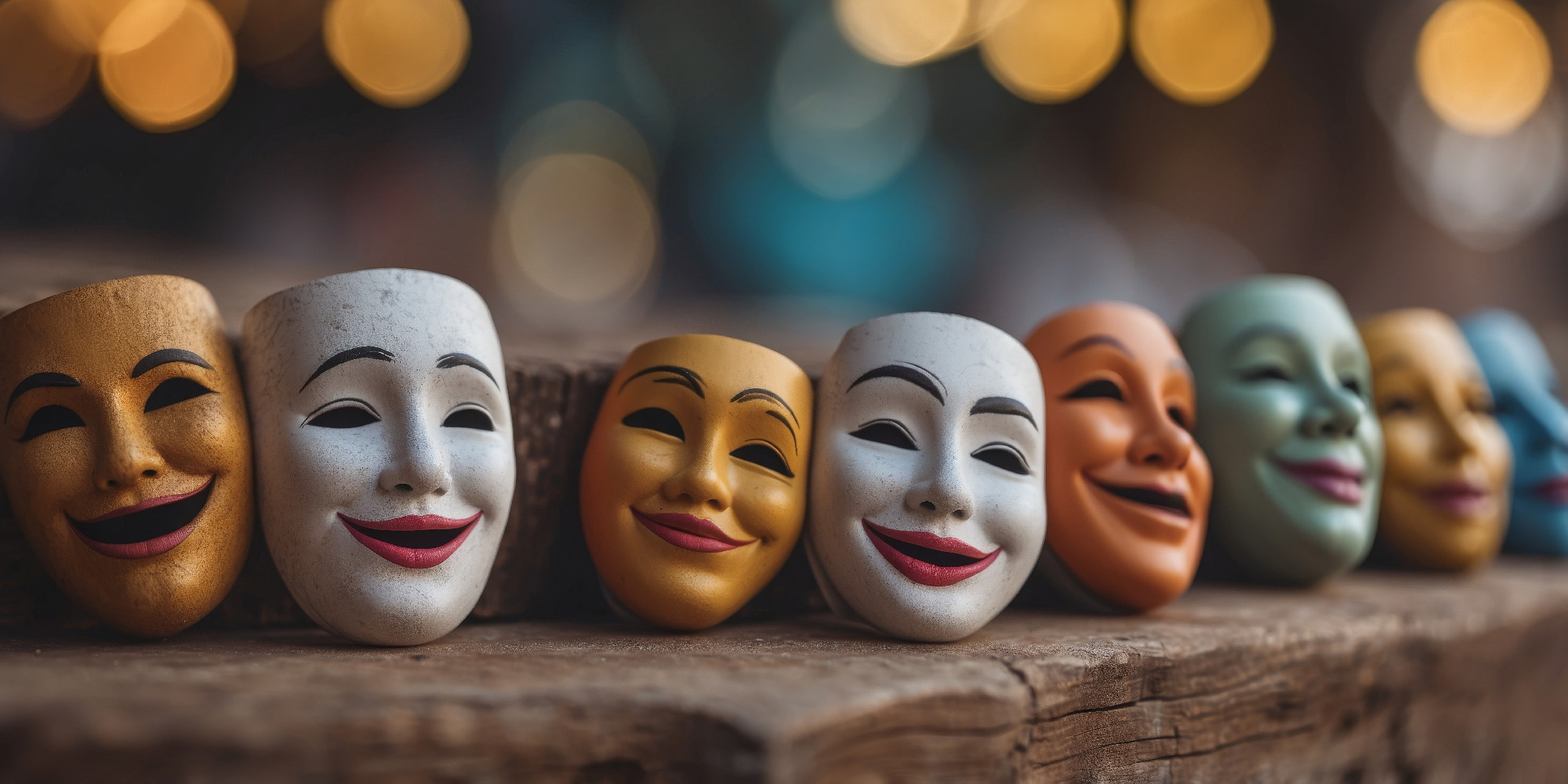 Theater masks with happy and sad expression.