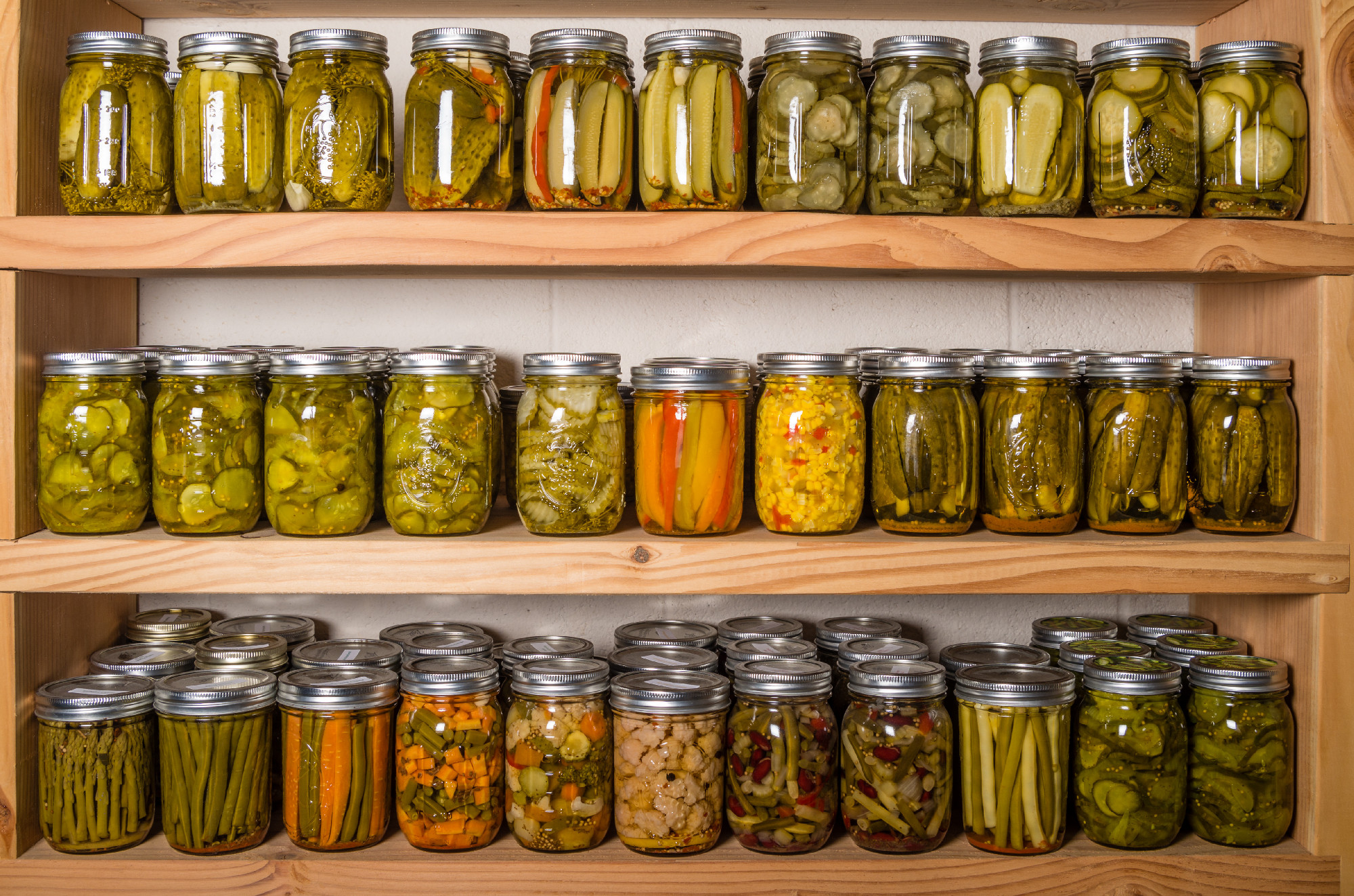 Storage shelves with canned goods
