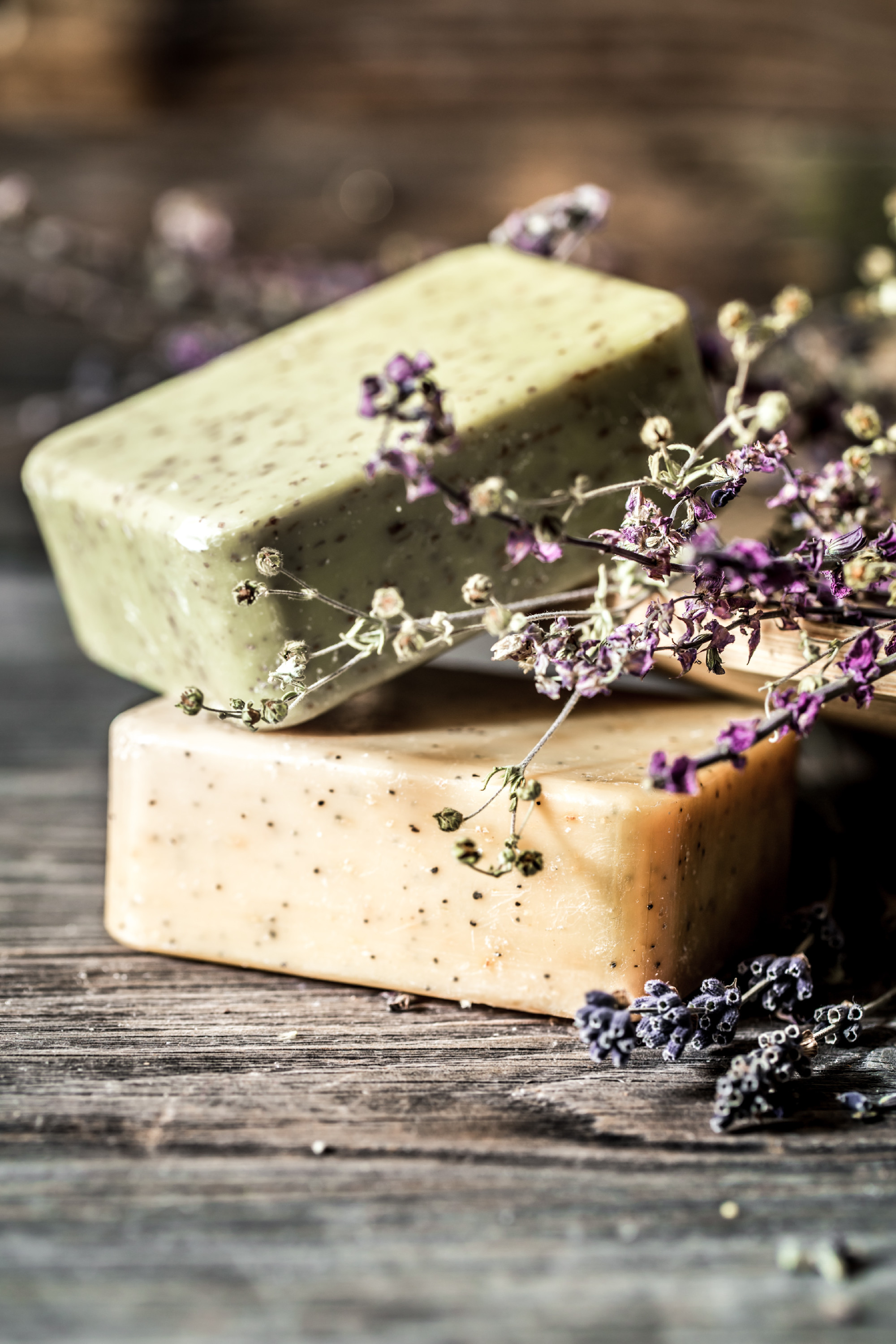 Spa soap on wooden background