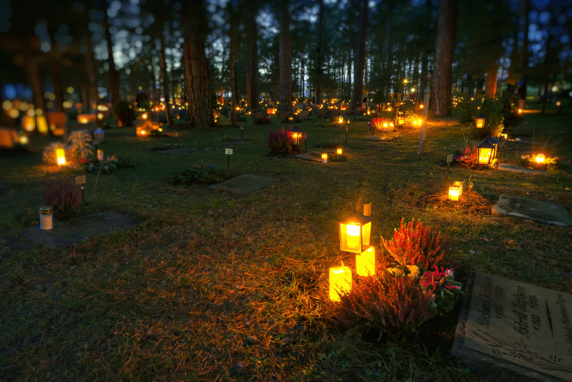 Candlelights at the graves at the Woodland cemetary or Skogskyrk