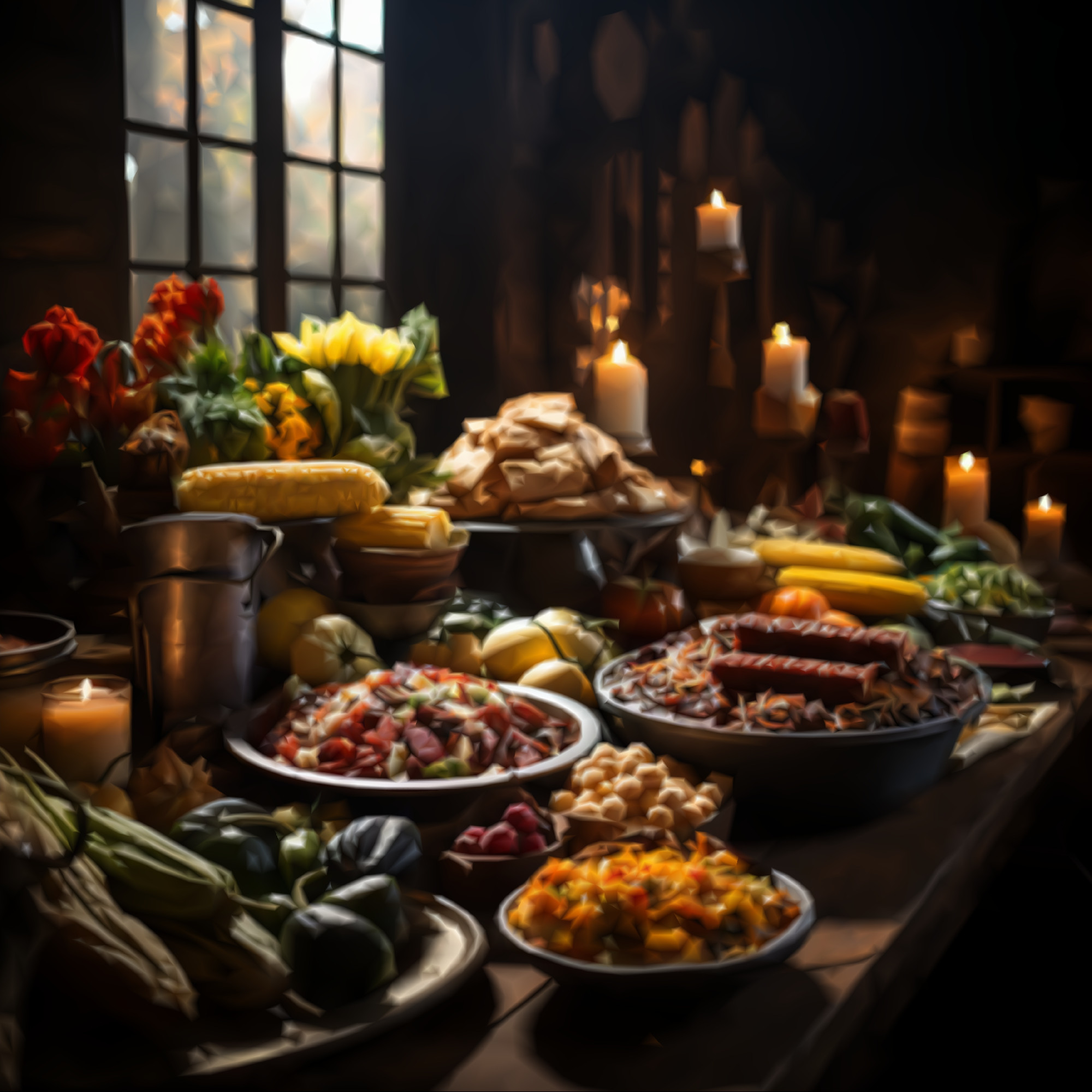 Large wooden table with food for cooking delicious traditional dishes for the holiday