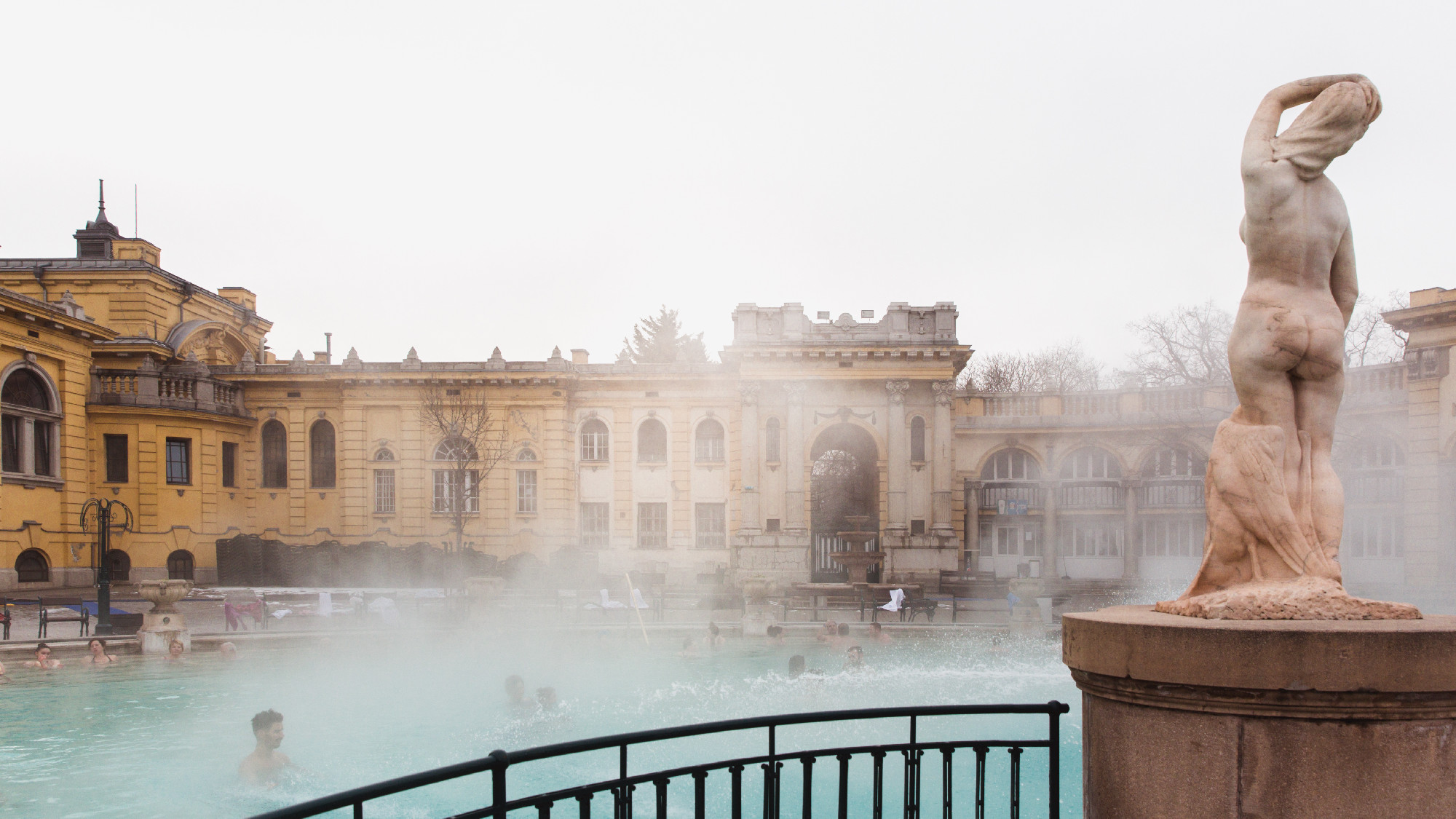 BUDAPEST, HUNGARY - January 24, 2019: The Szechenyi thermal bath, the largest medicinal bath in Europe