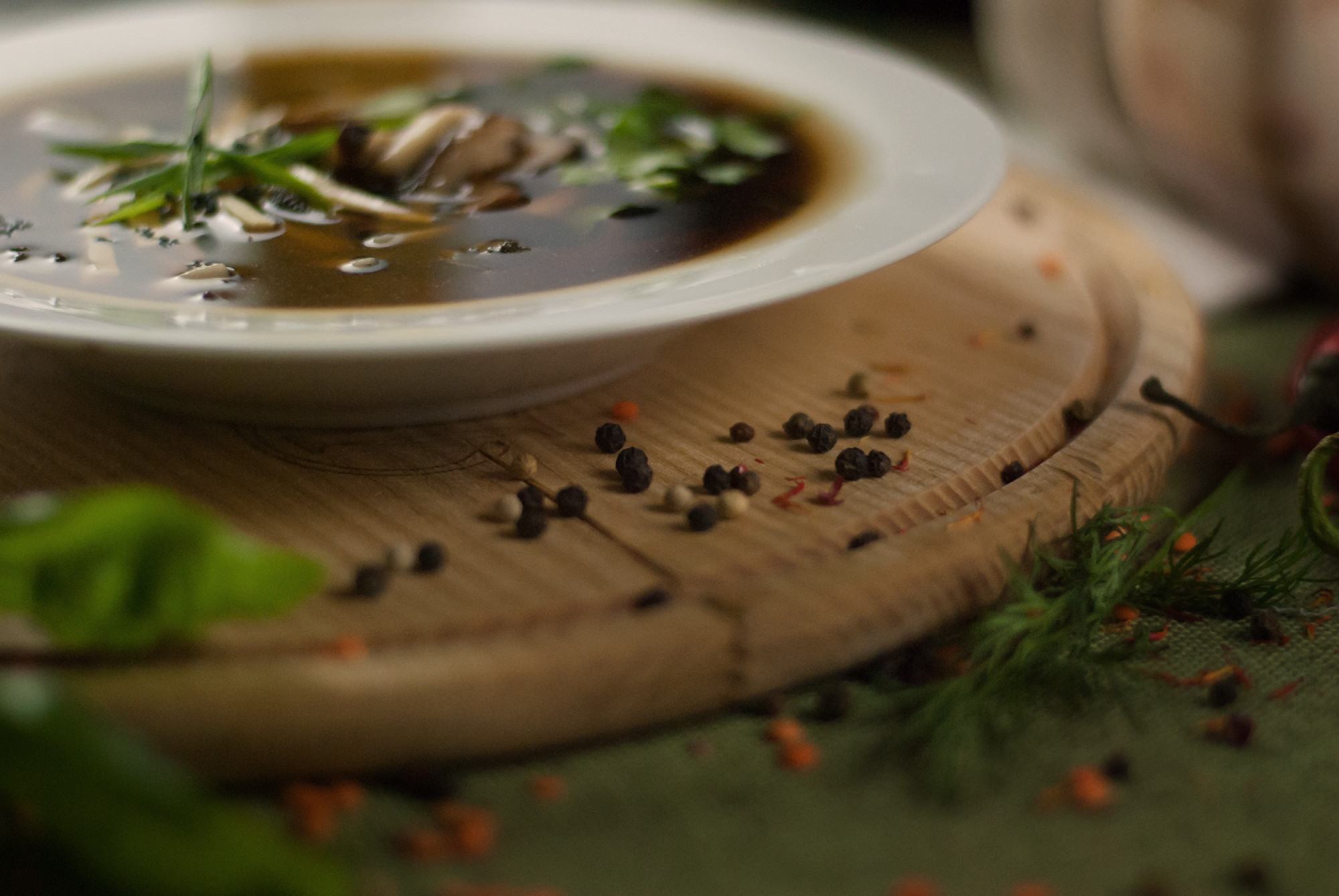 Soup with shiitake, miso and greens