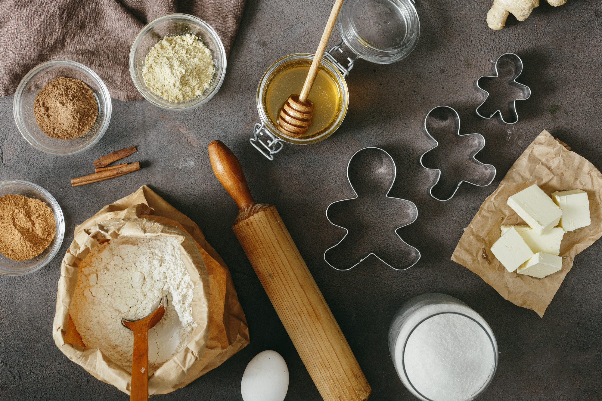 Top view set ingredients cooking festive Christmas gingerbread c