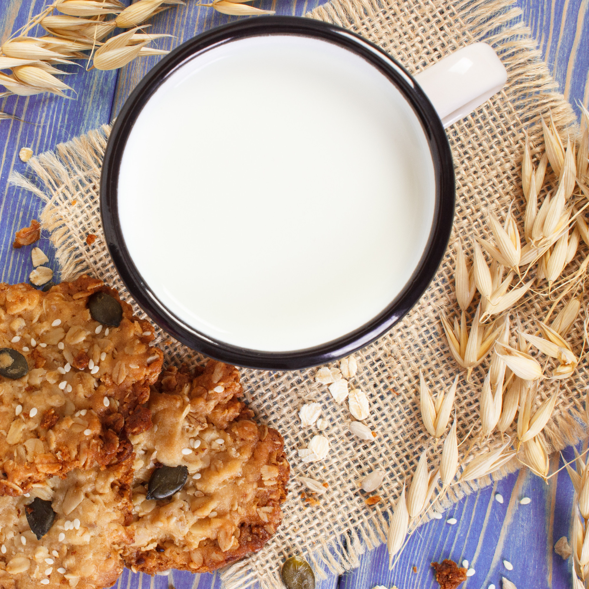 Oatmeal cookies and ingredients for baking, healthy dessert concept