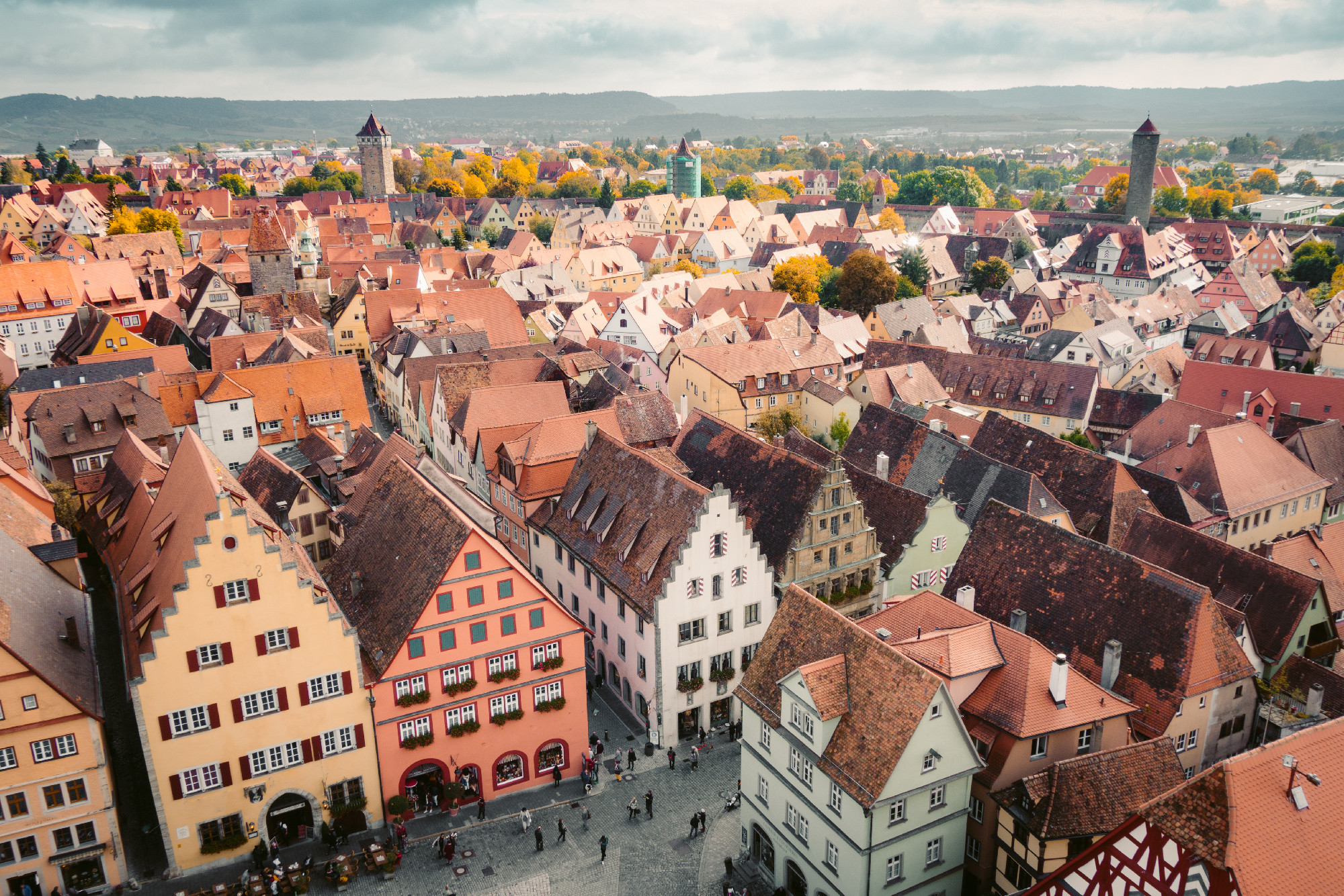 Aerial view of Rothenburg ob der Tauber, Bavaria, Germany