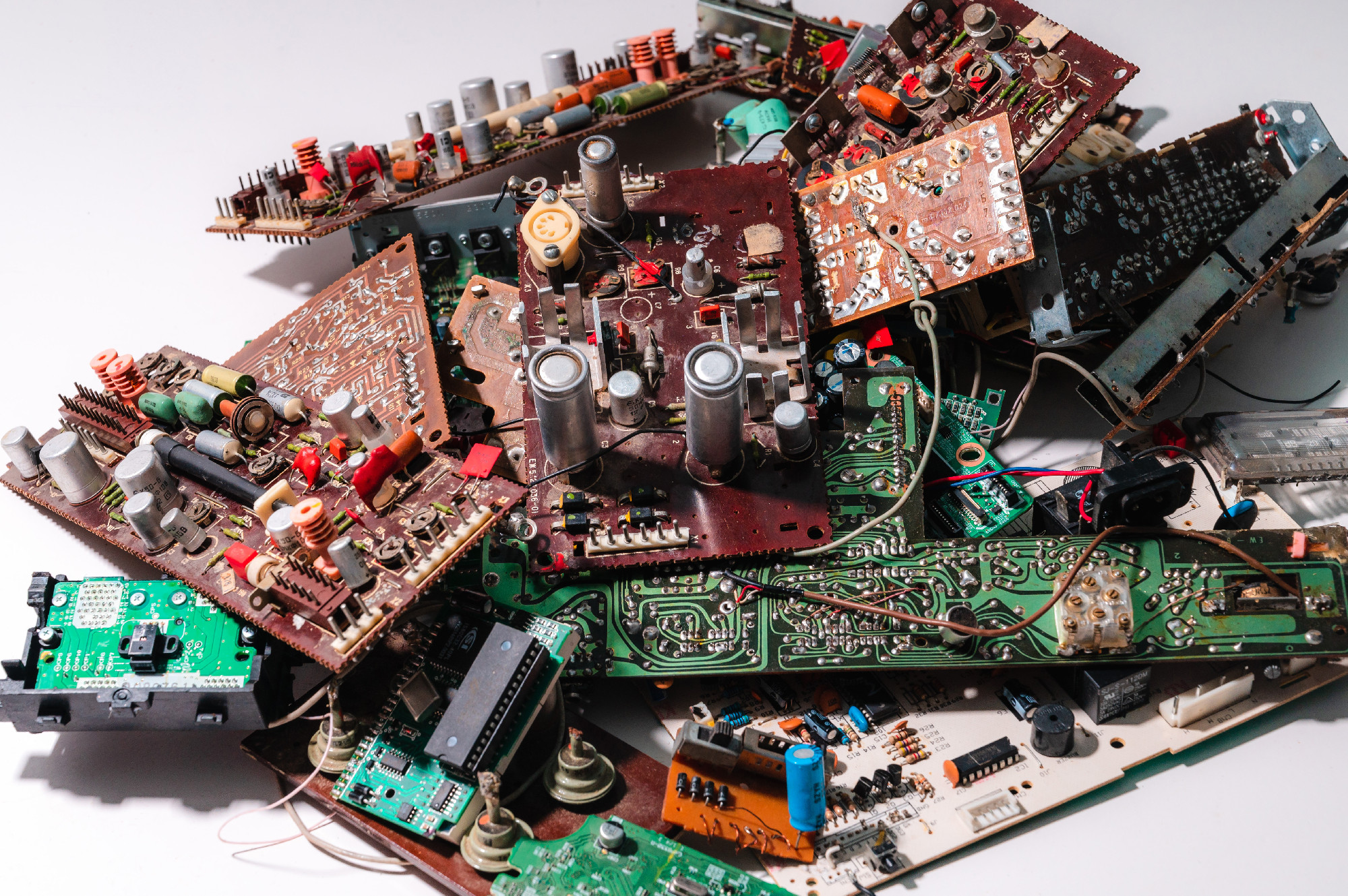 Old soviet microcircuits on a white background