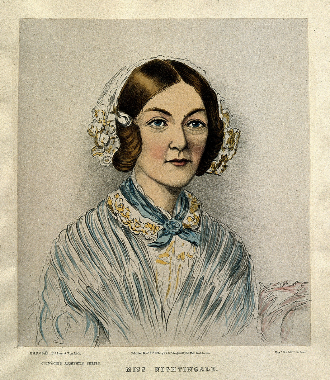 V0004309 Florence Nightingale. Coloured lithograph by H. M. Bonh