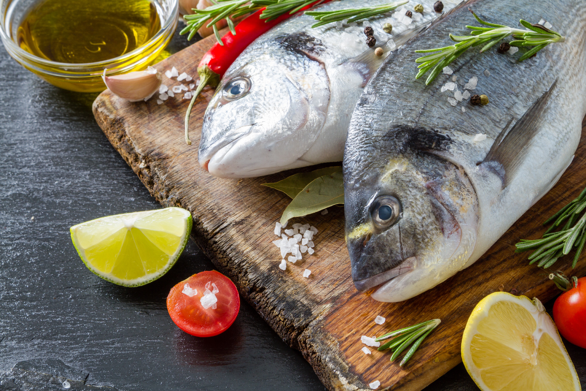 Raw fish and ingredients