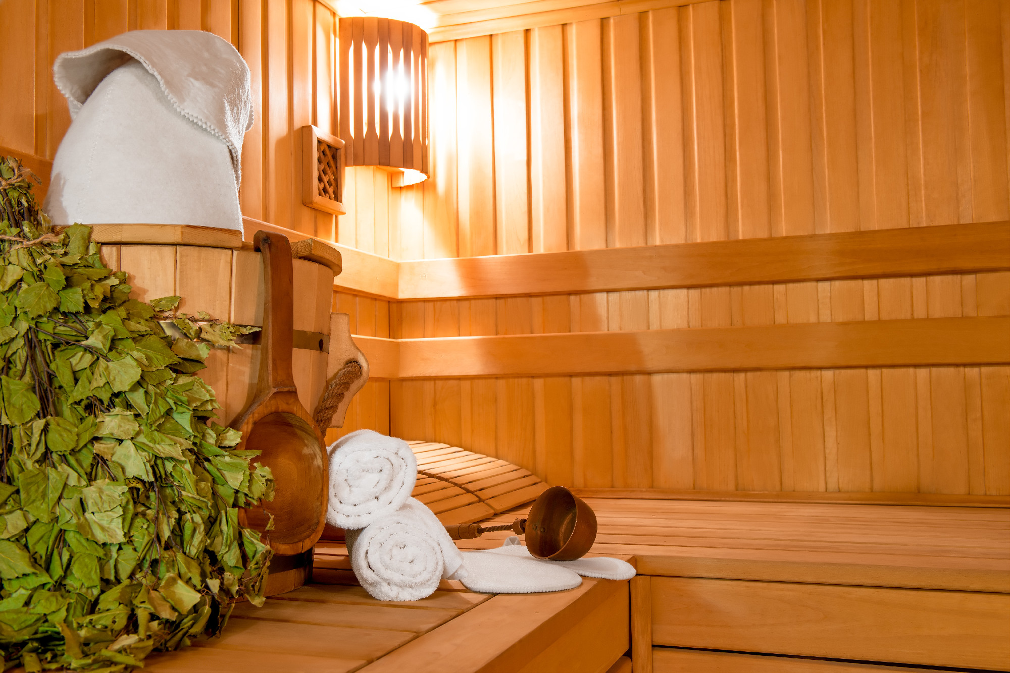 birch twigs, and other accessories for sauna