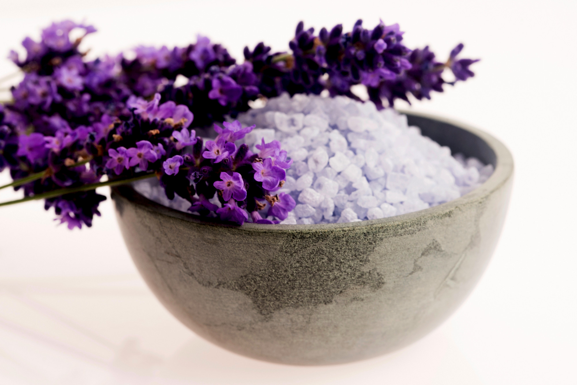 lavender bath salt and some fresh lavender
