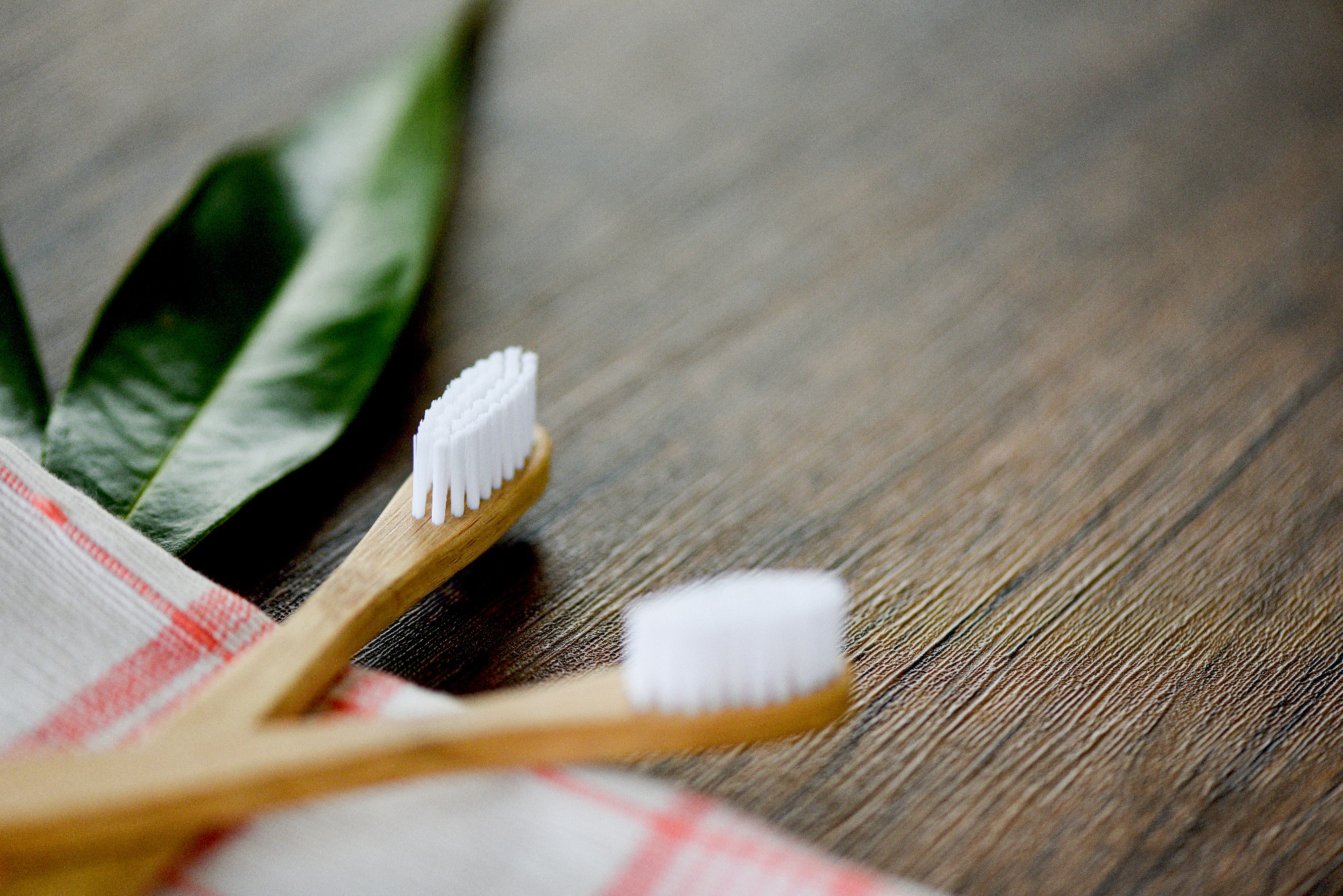 Zero waste Bathroom use less plastic concept / bamboo toothbrush