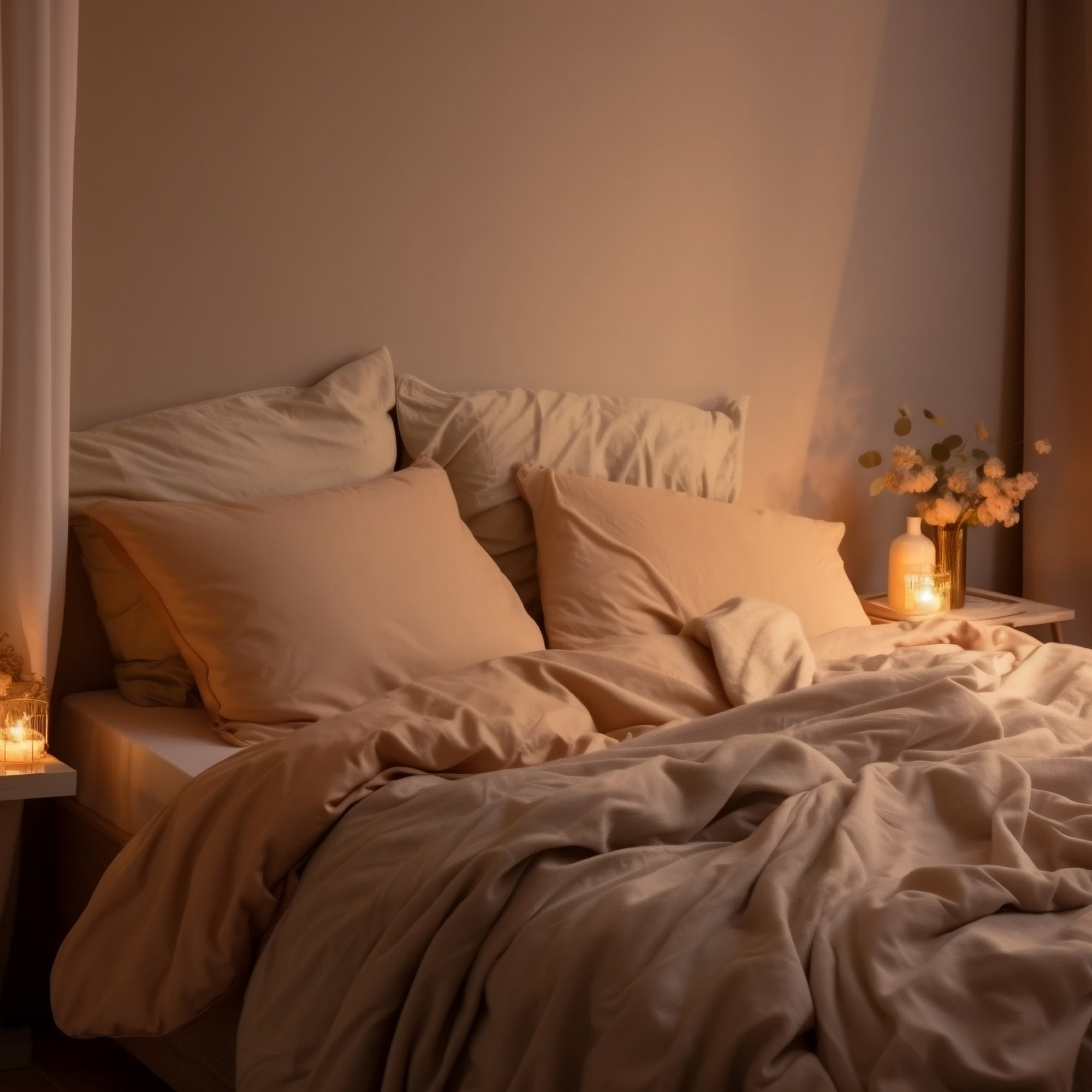 Sleep Hygiene Concept: Cozy Bed with Plush Pillows. Generative AI