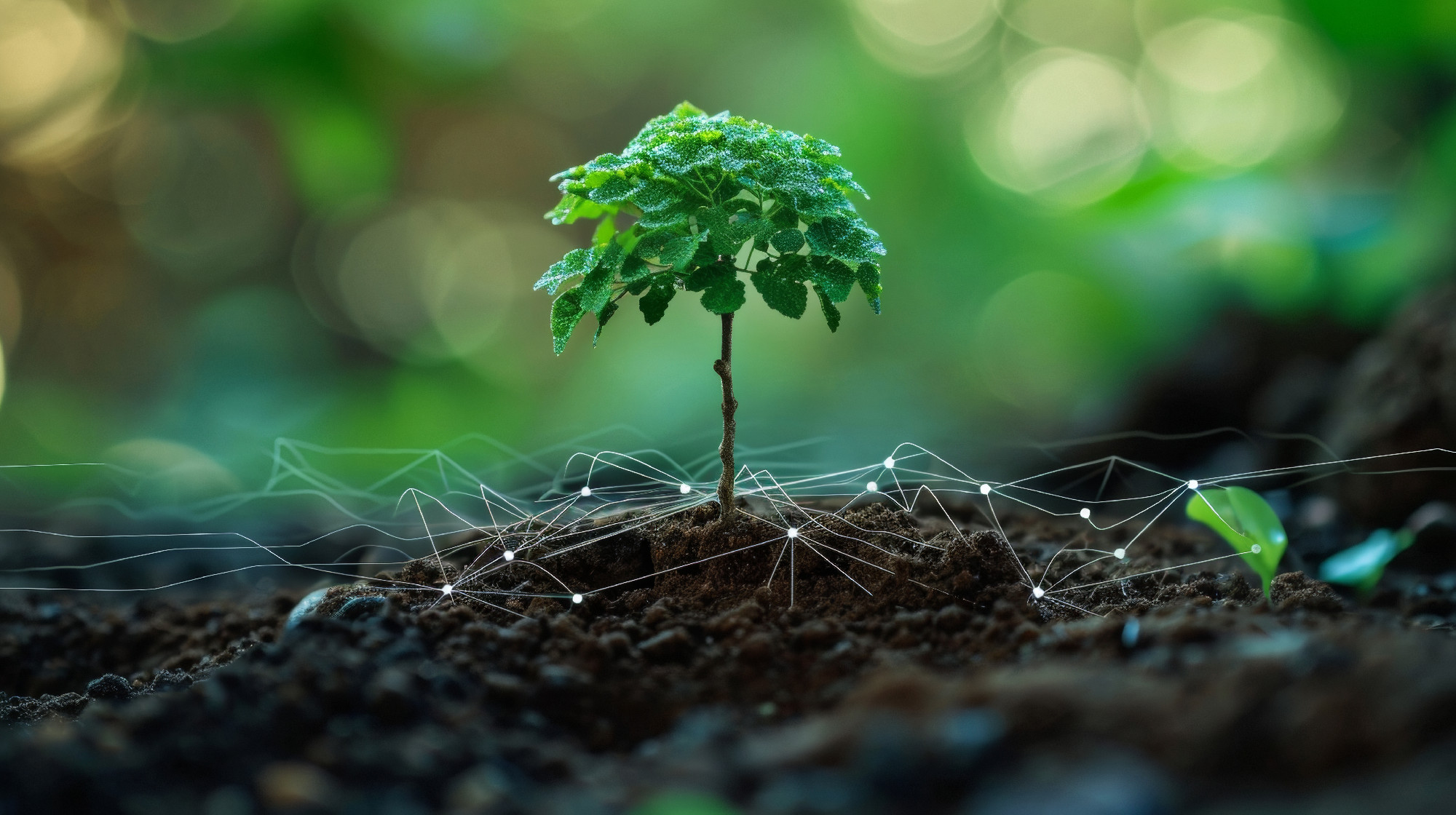 Digital Growth - Sapling with Network Connections in Soil