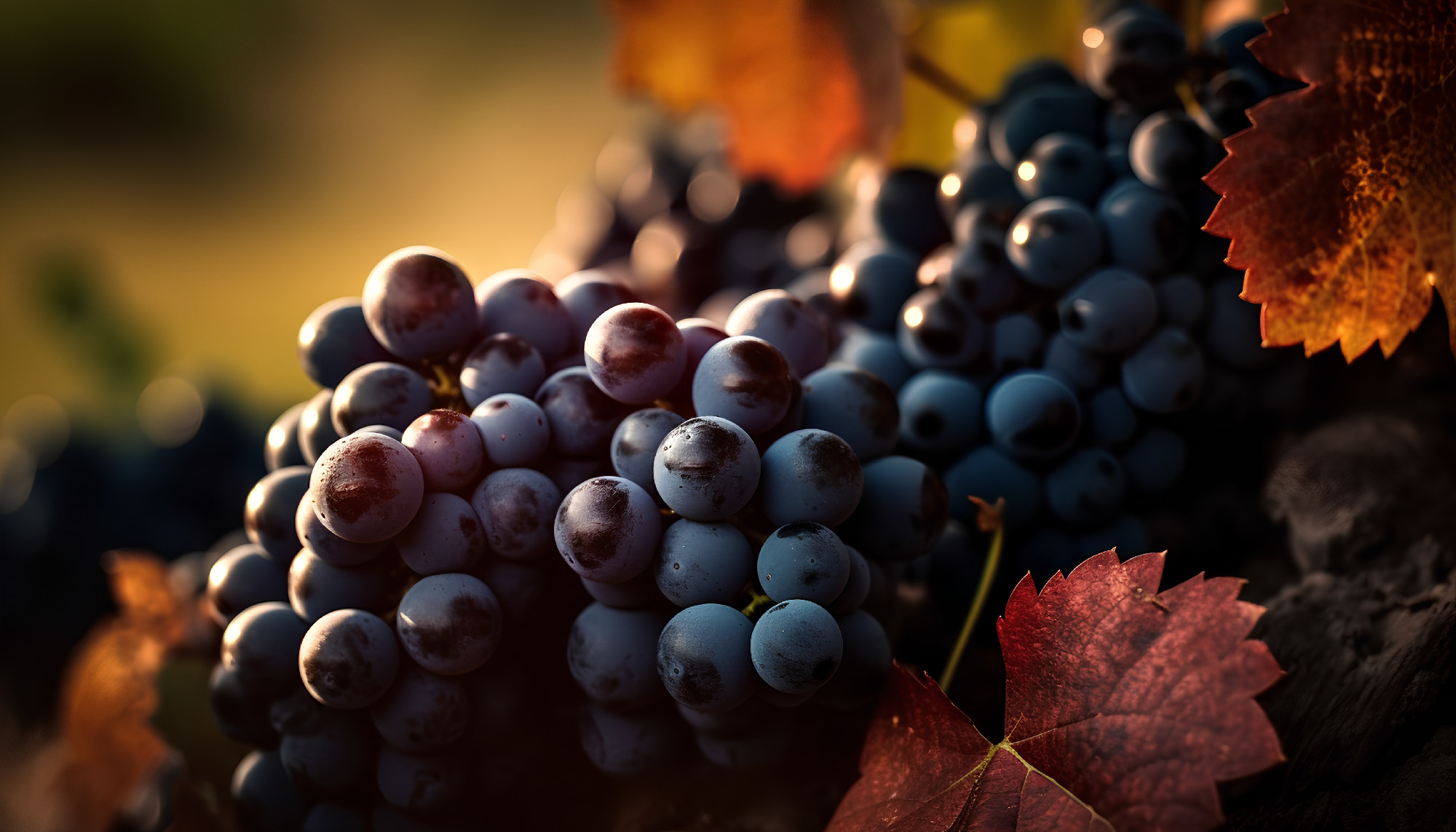 Grapes on a vineyard in autumn colors. Toned.