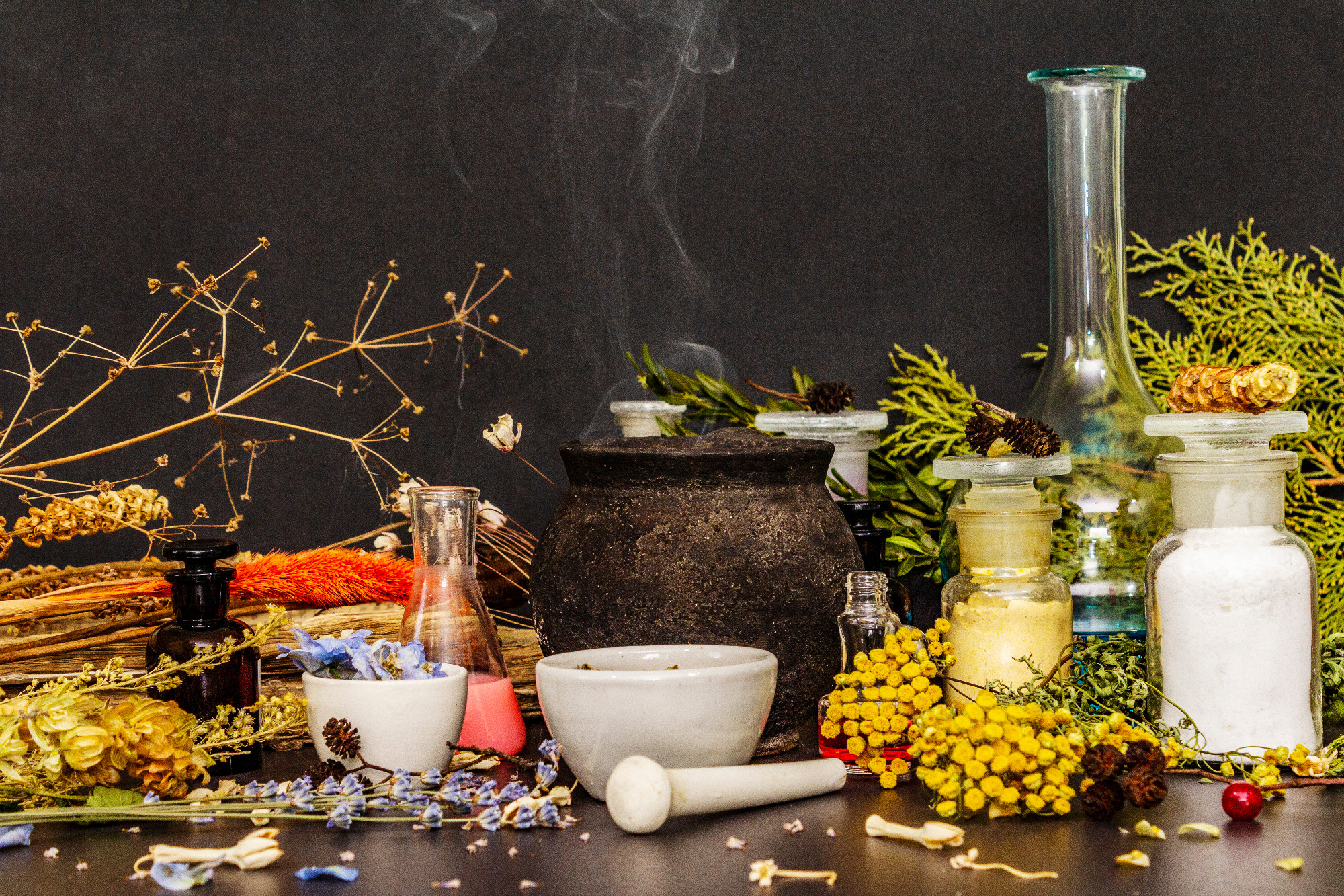 Halloween concept. Alchemy laboratory of the witch