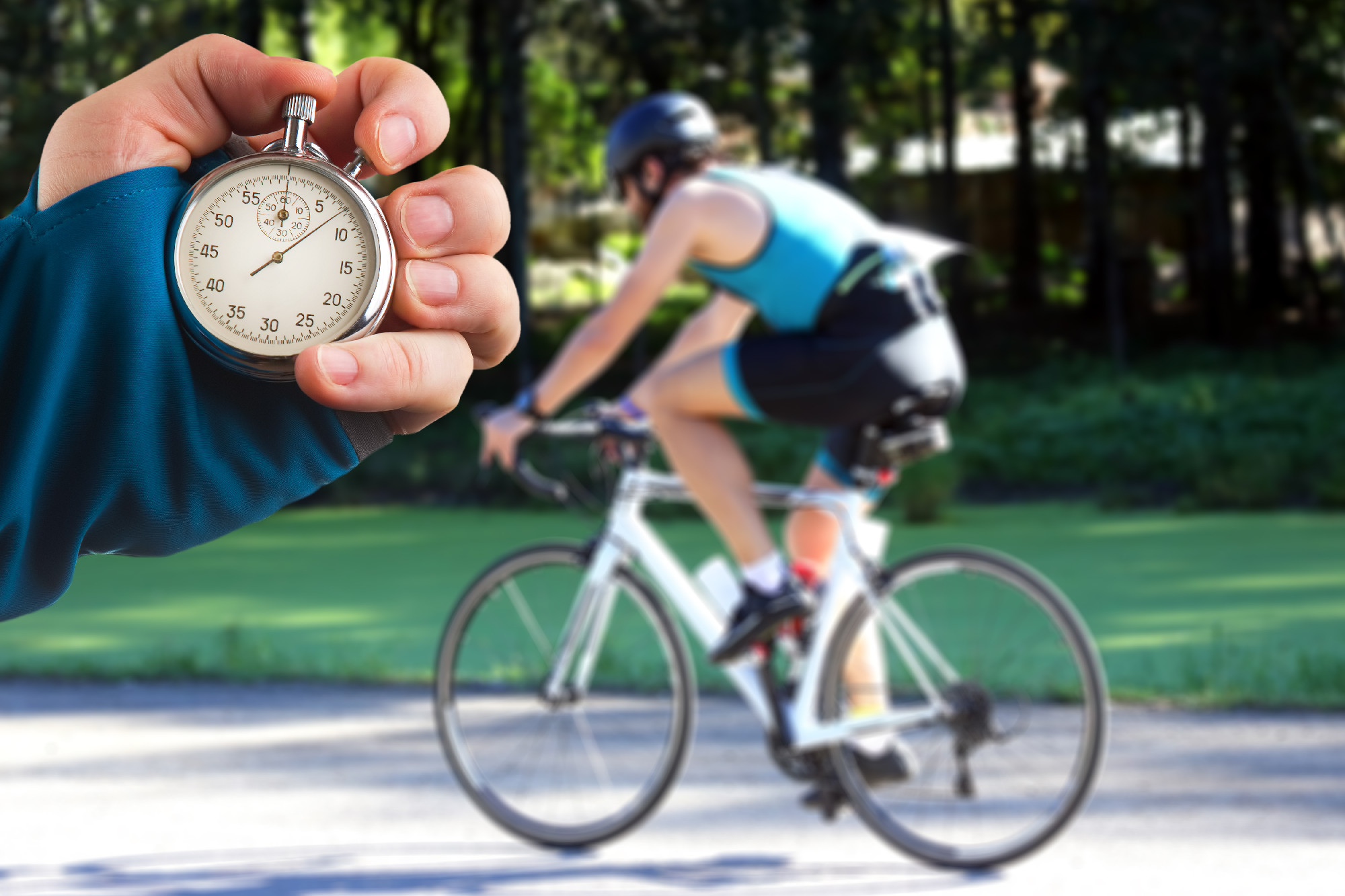 cyclist on bike rides on the highway