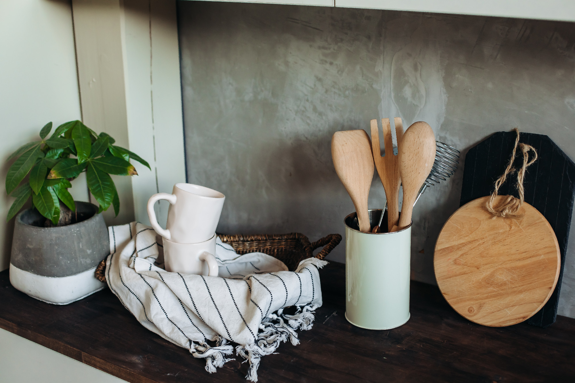 kitchen tools on the table in the kitchen. Kitchen appliances.