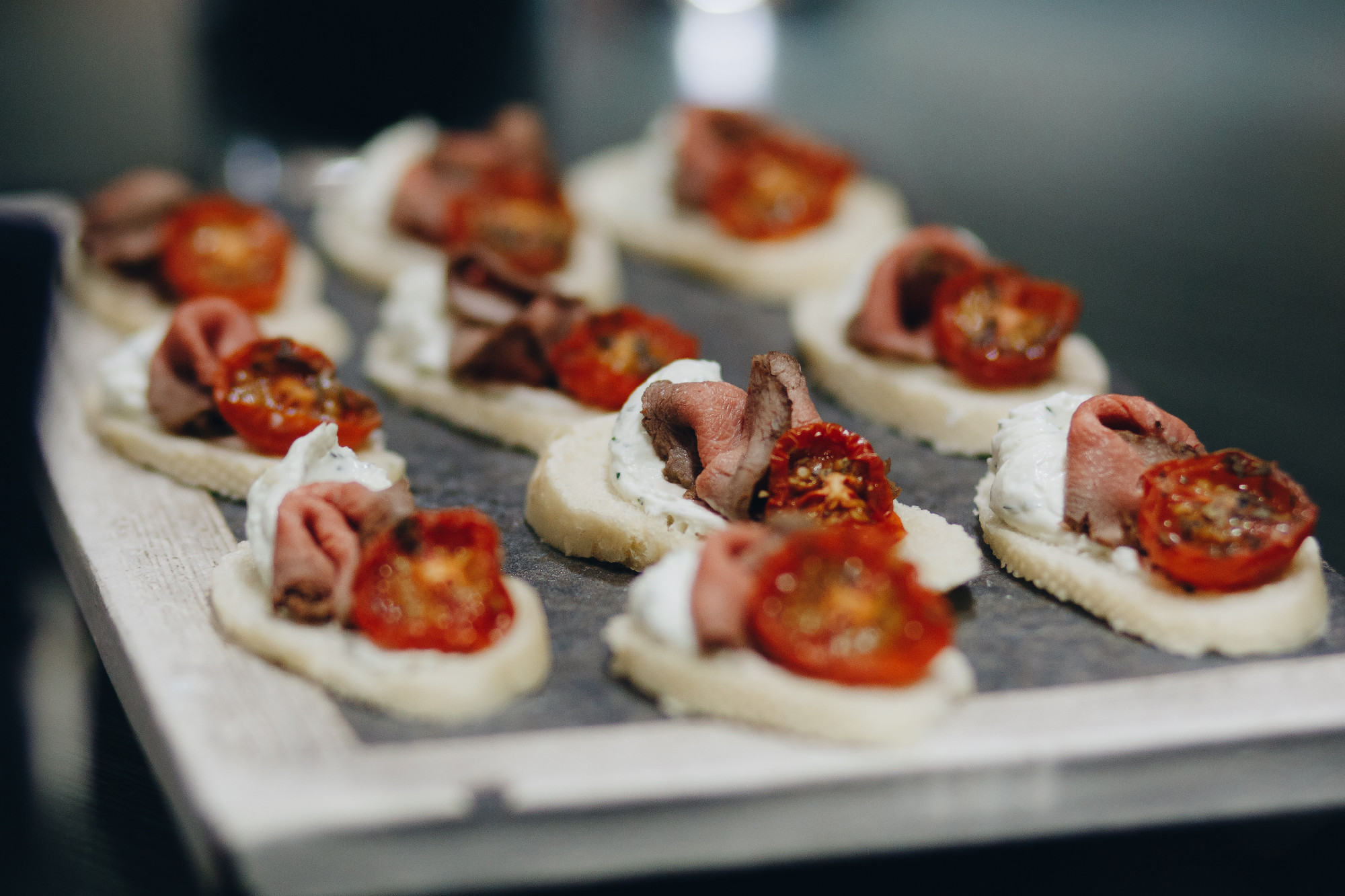 catering food mini canape in restaurant weeding