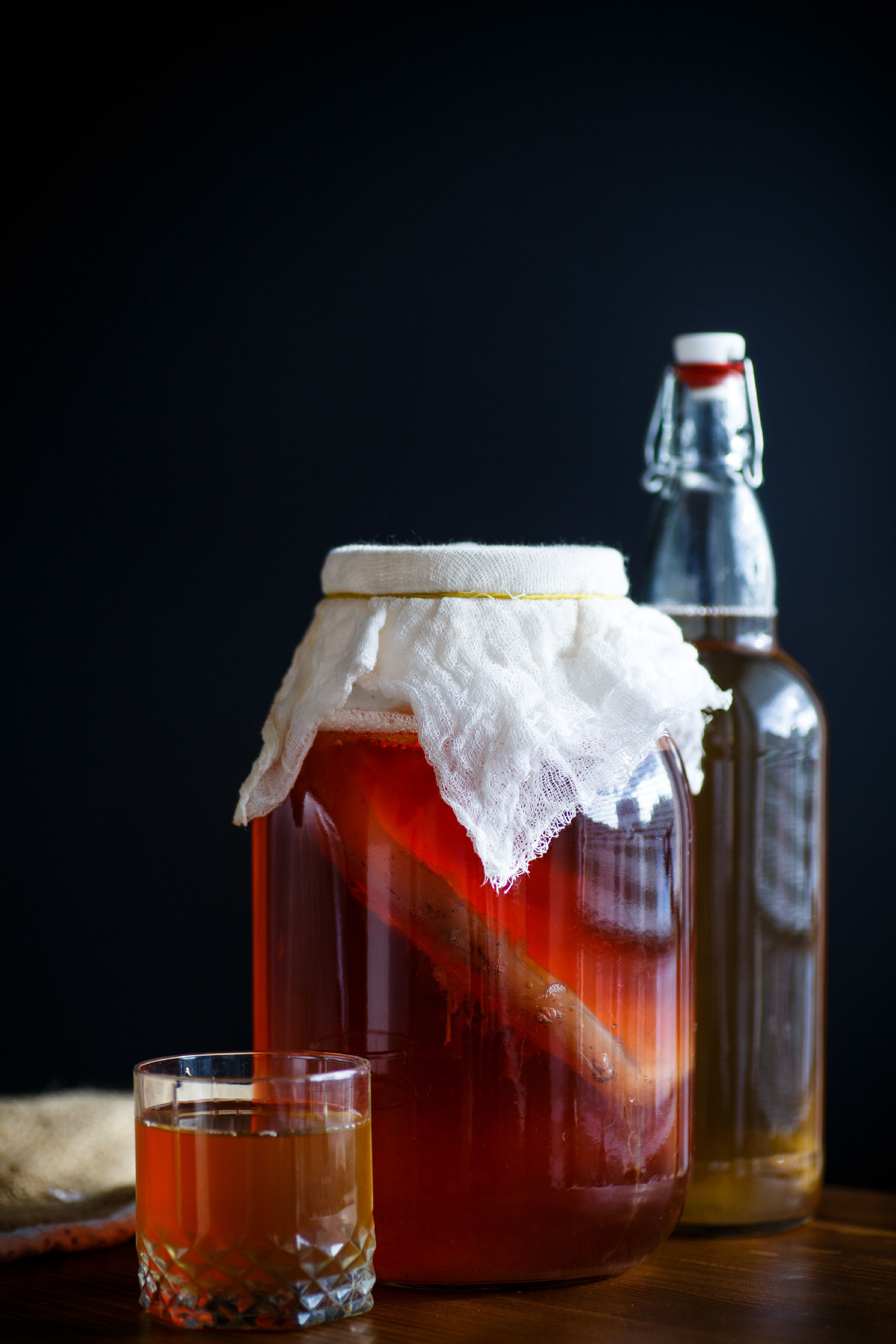 tea mushroom in a glass jar with tea