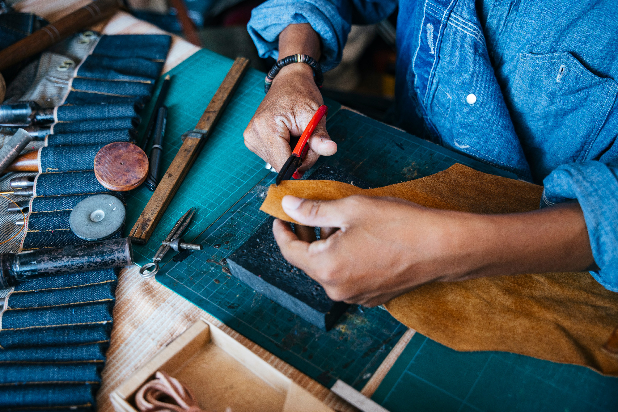 Trim the leather.