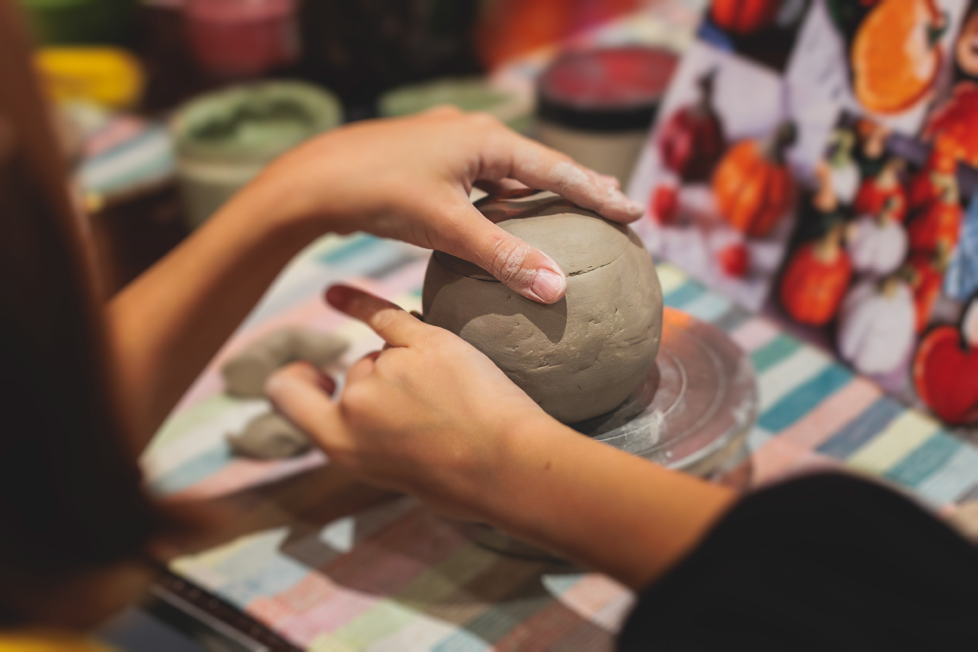 Pottery lesson master class for kids children, process of making