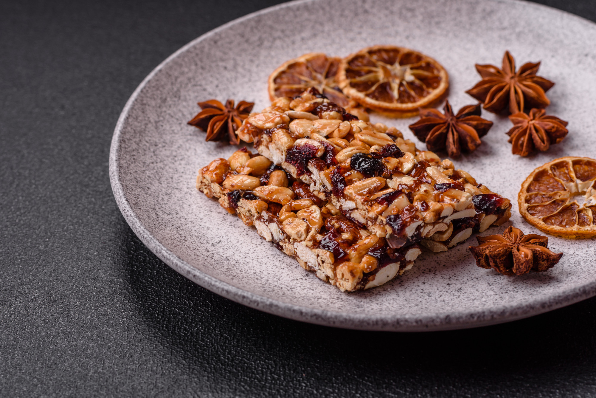 Delicious sweet nutrition bars with nuts, dried berries gluten free