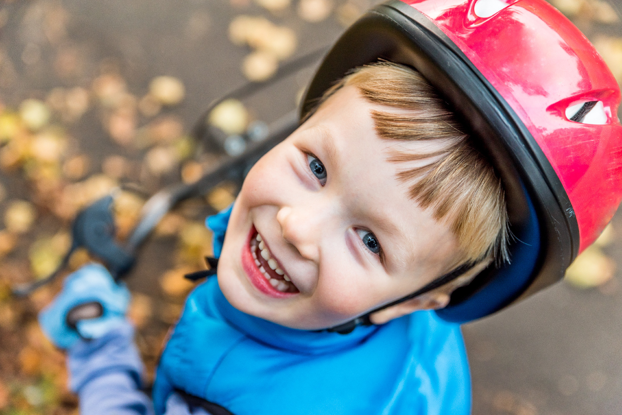 Overhead view of cyclist boy outdoors in park