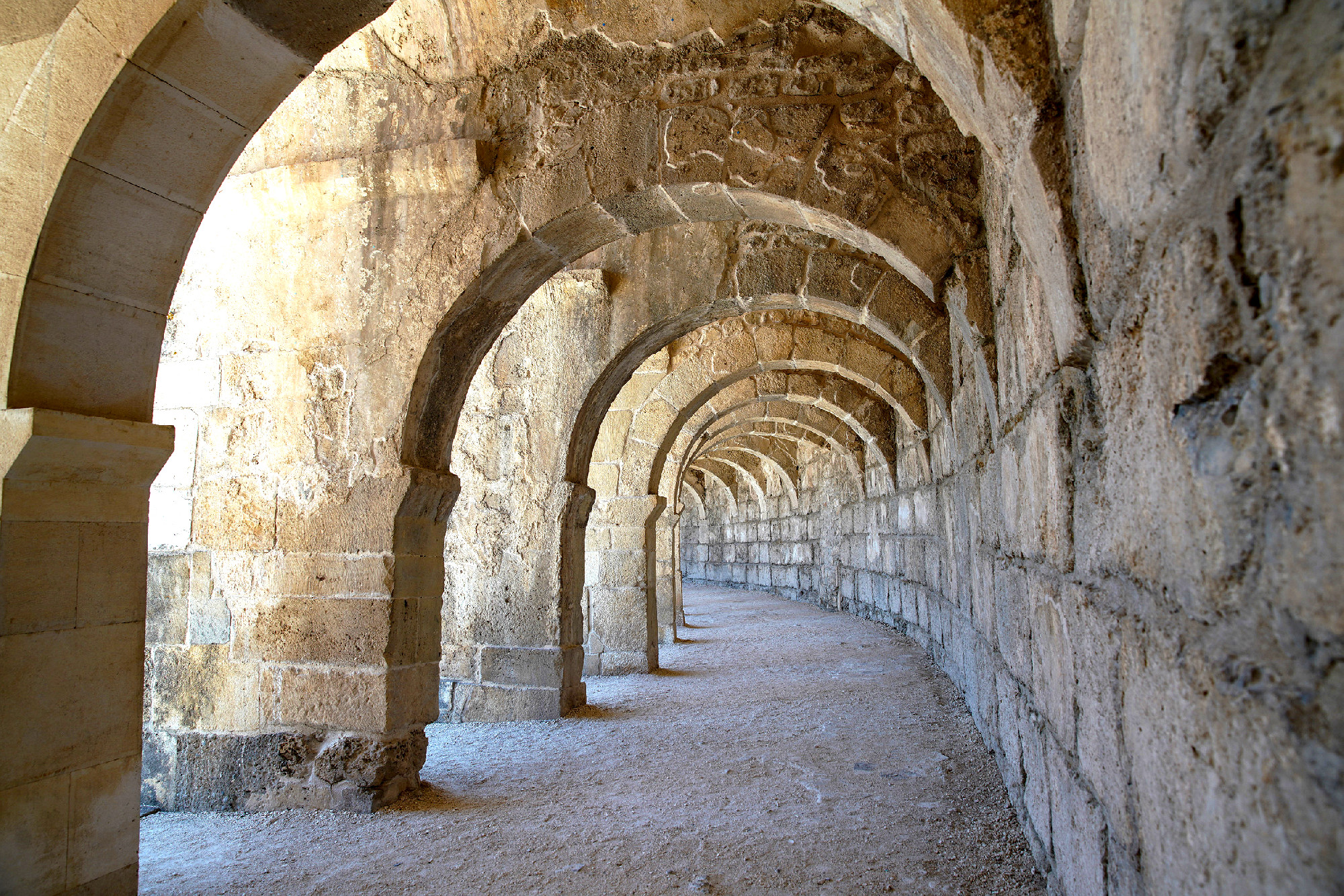 Corridor in Theatre of Aspendos Ancient City in Antalya, Turkiye