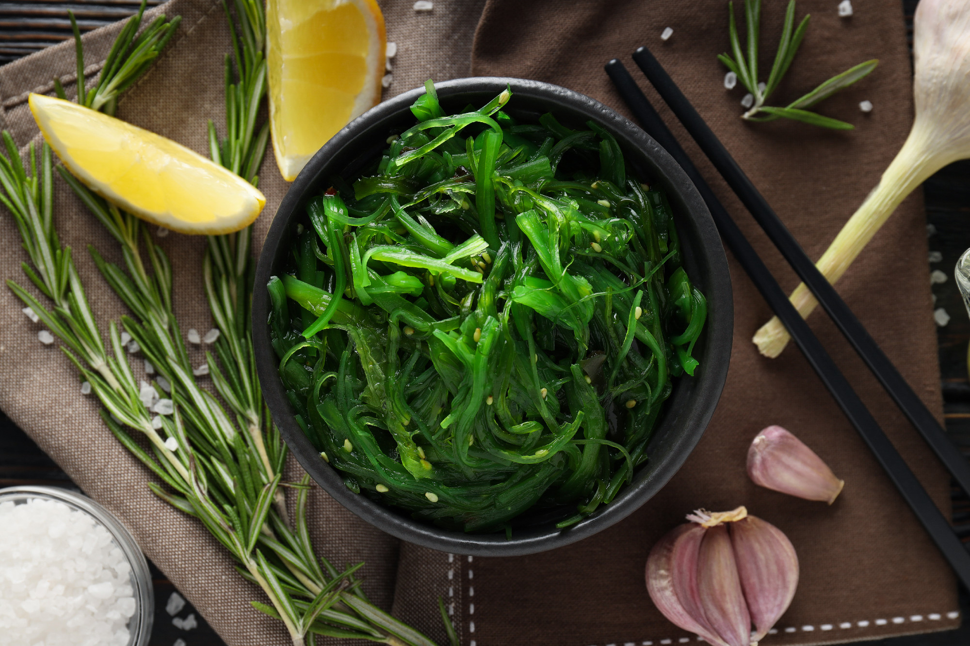 Concept of Japanese cuisine, Chuka salad, top view