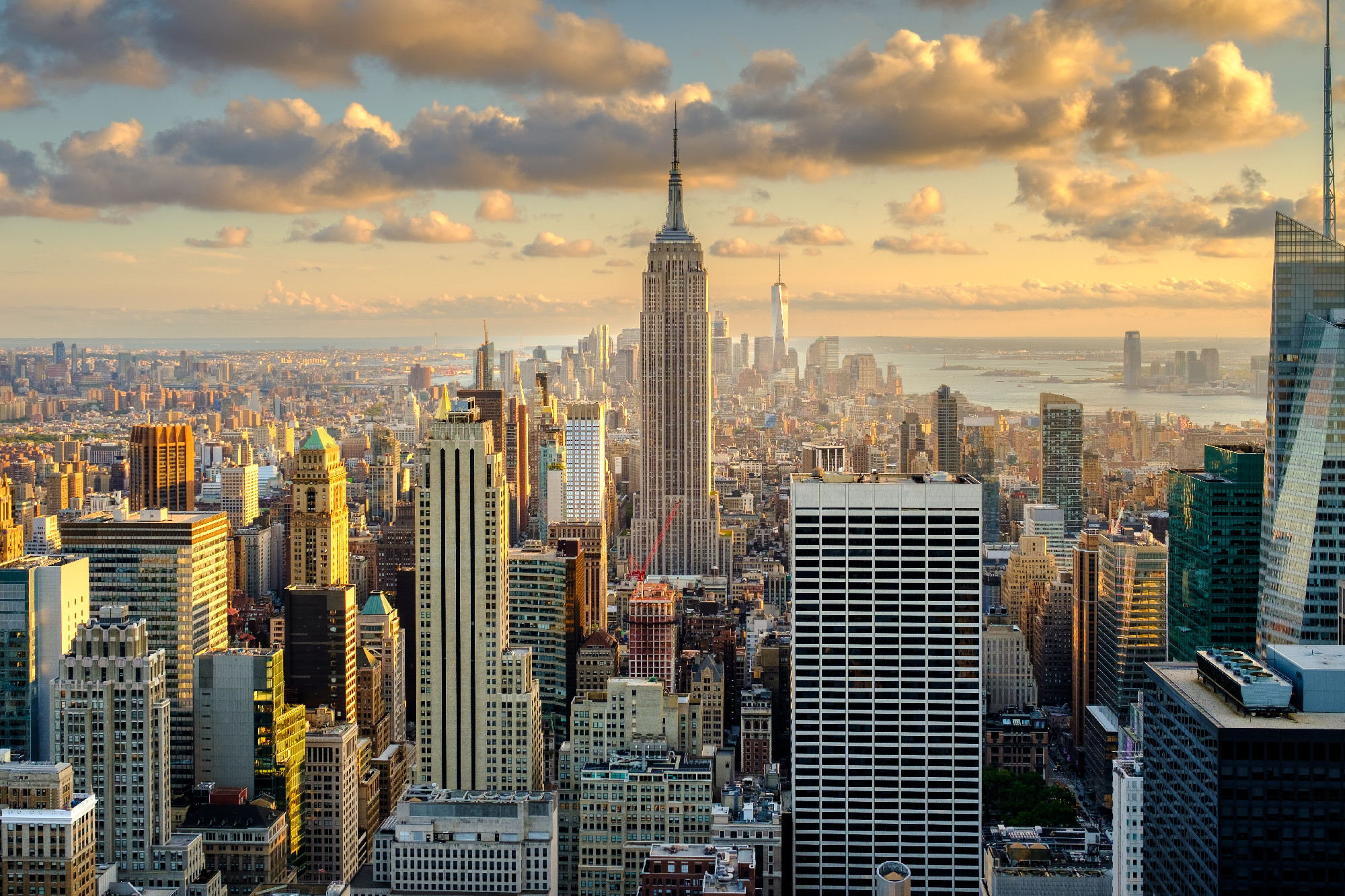 Aerial view of New York City at sunset