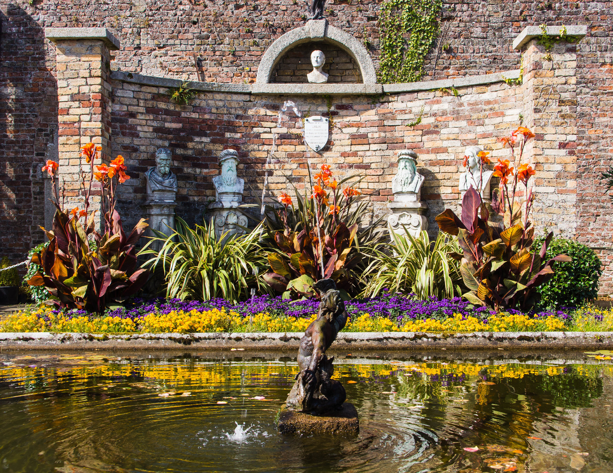 Powerscourt Gardens, pond with fountain, Ireland