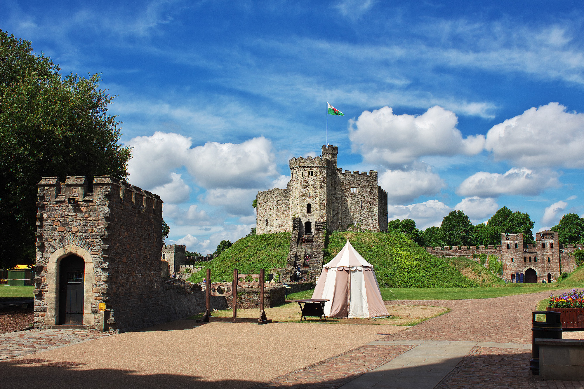 Cardiff / UK - 30 Jul 2013: The medieval Cardiff Castle in Wales