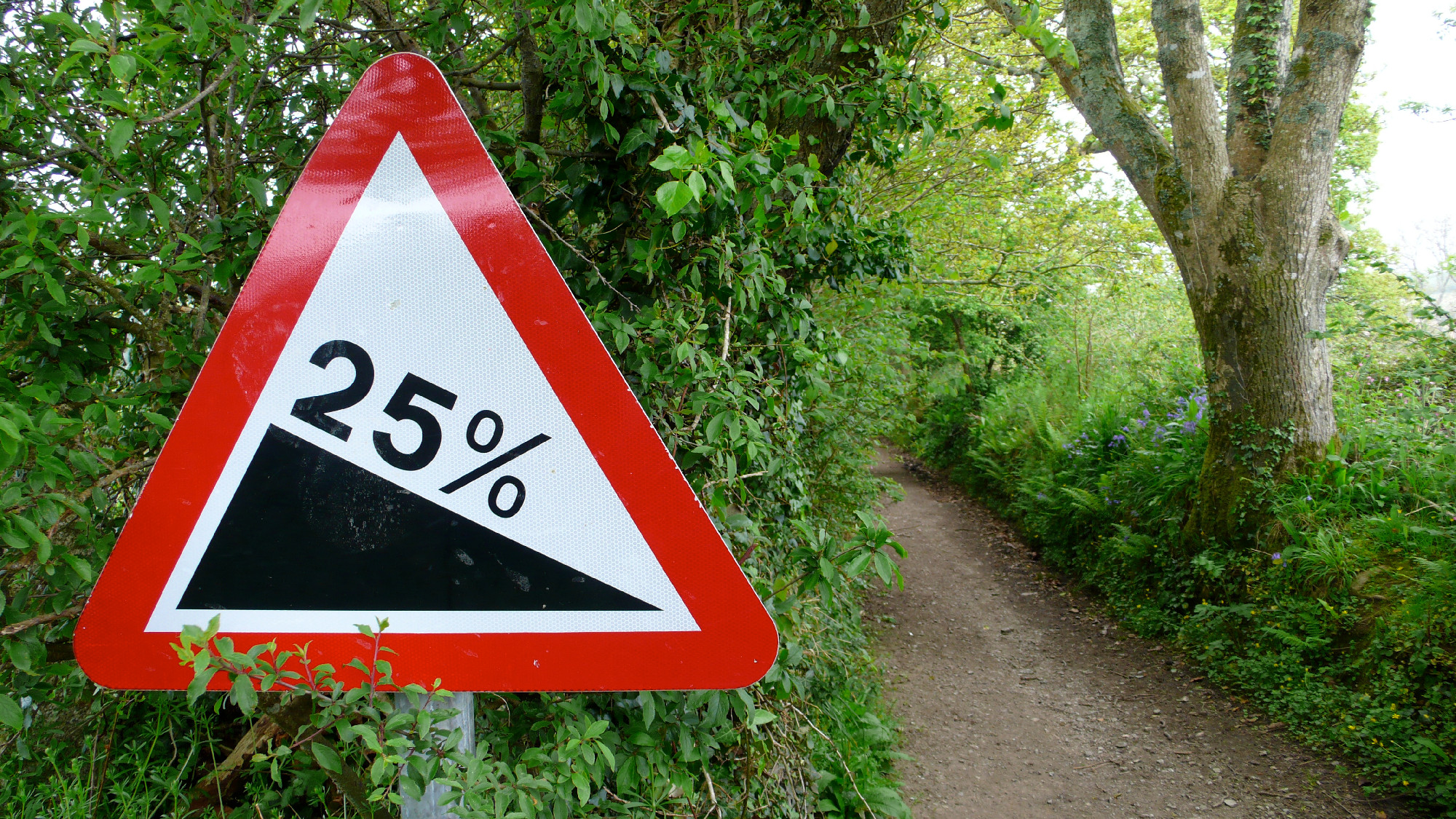 twenty five percent slope sign near a path