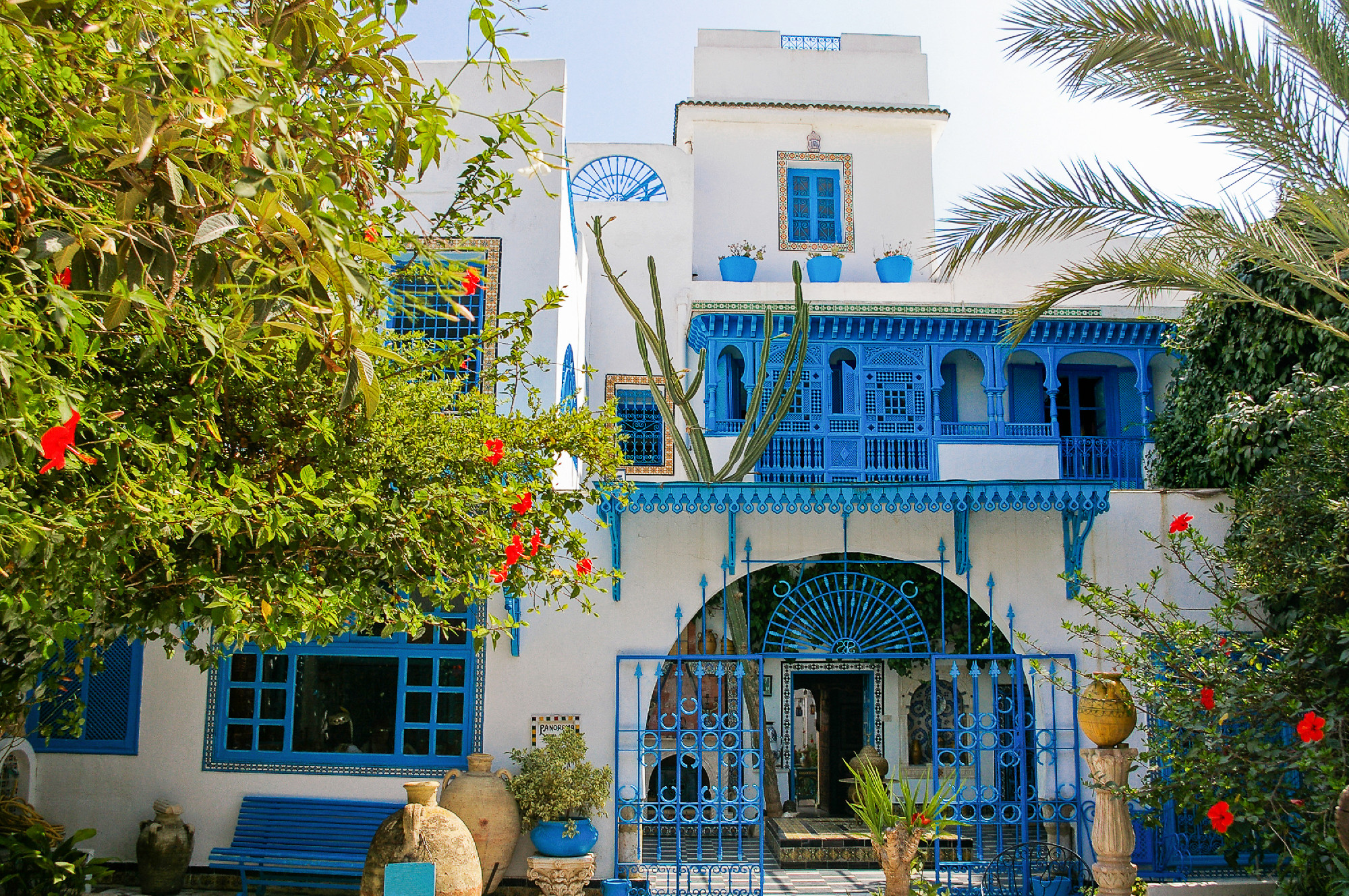 Traditional white and blue interior of house in Sidi Bou Said, T