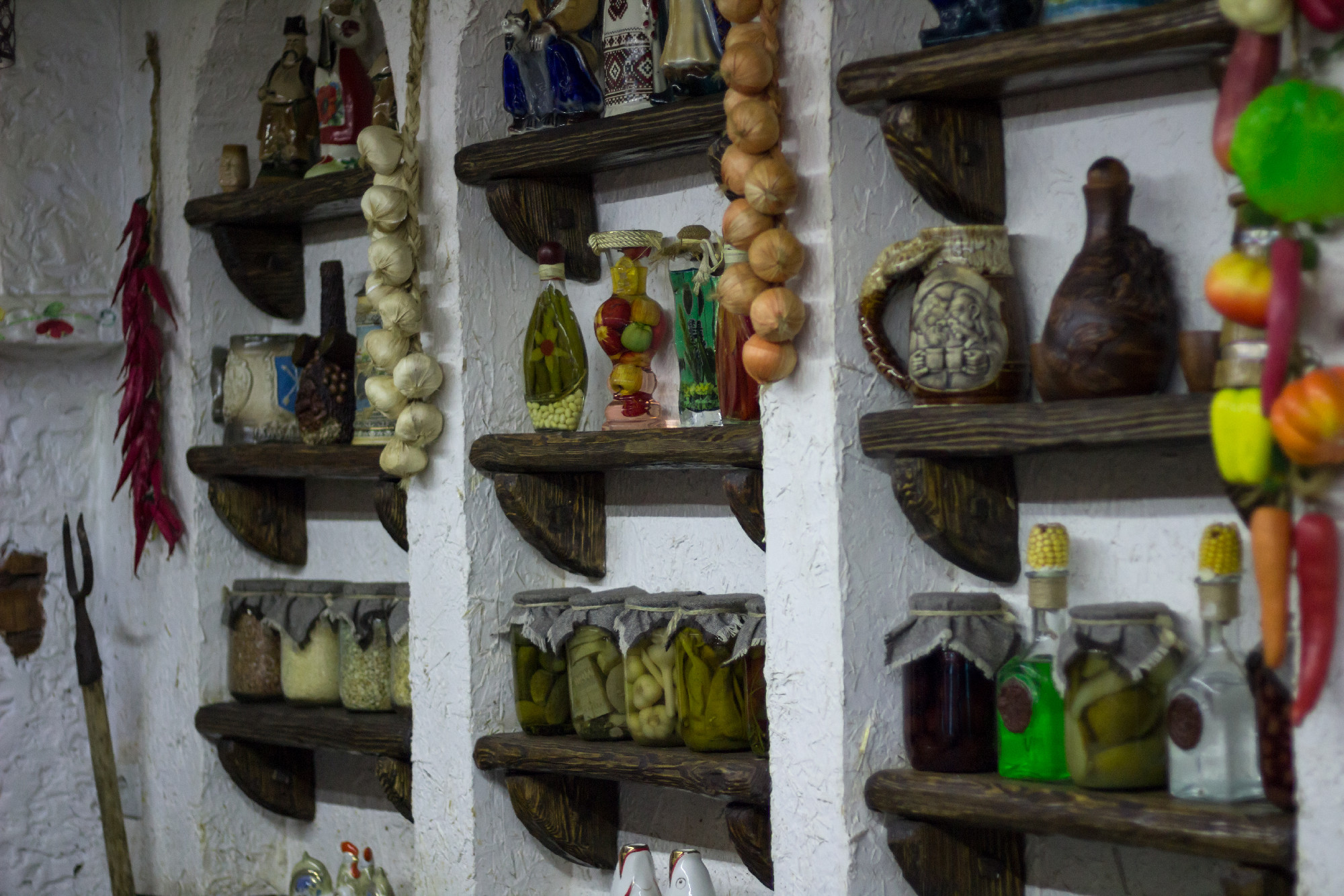 Ukrainian rural country style kitchen with village interioracces