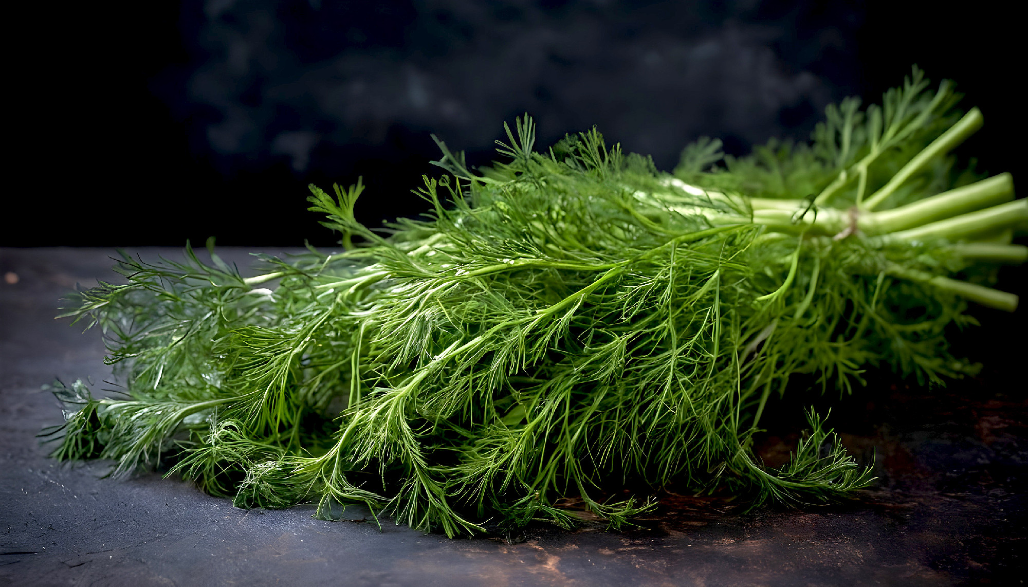 Fresh dill cut in the home garden. On dark rustic background