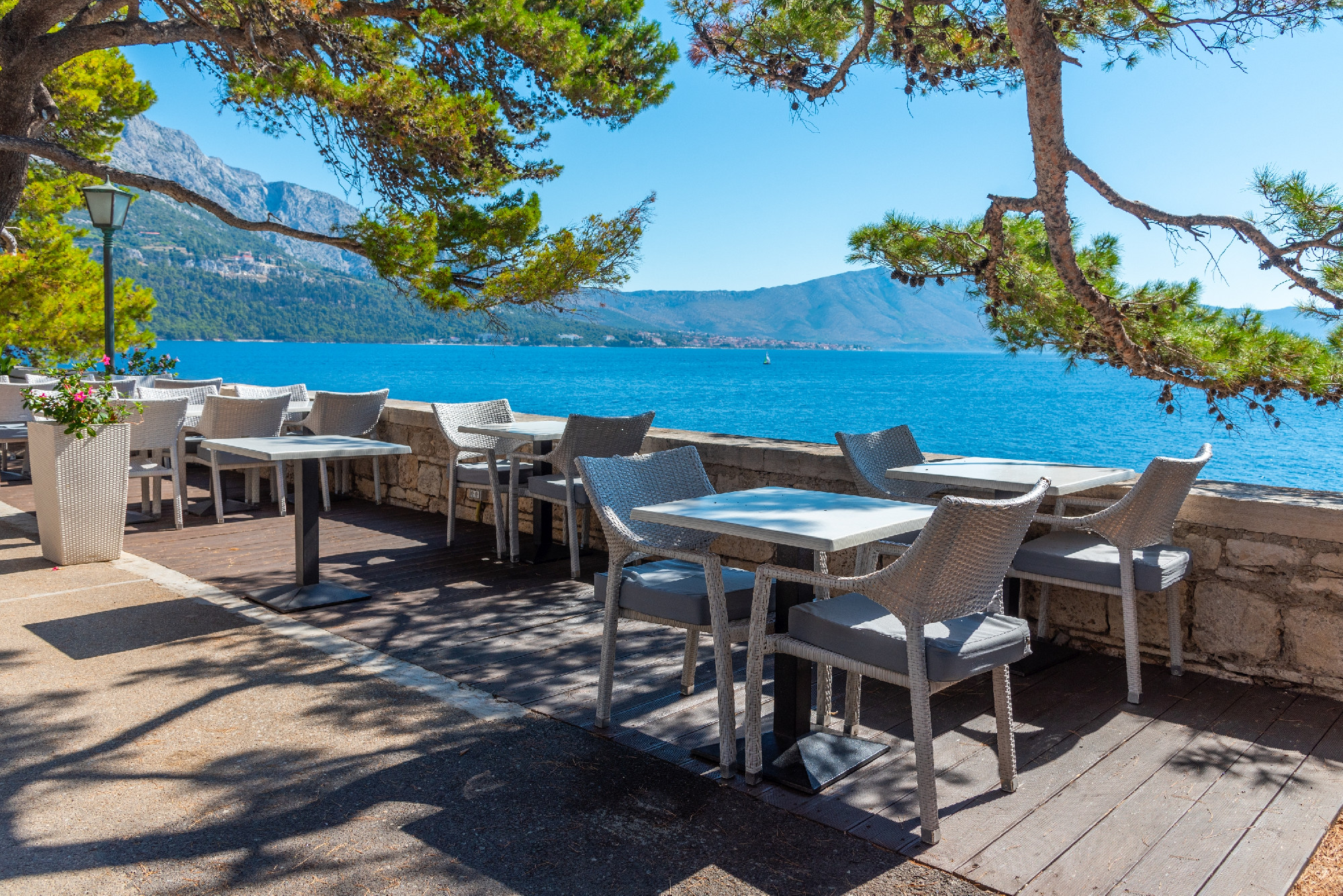 Seaside promenade in the old town of Korcula, Croatia