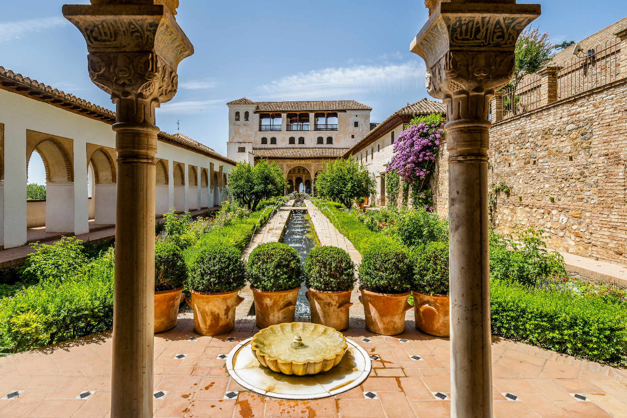 Generalife palace with green courtyard in Alhambra, Granada, Spa