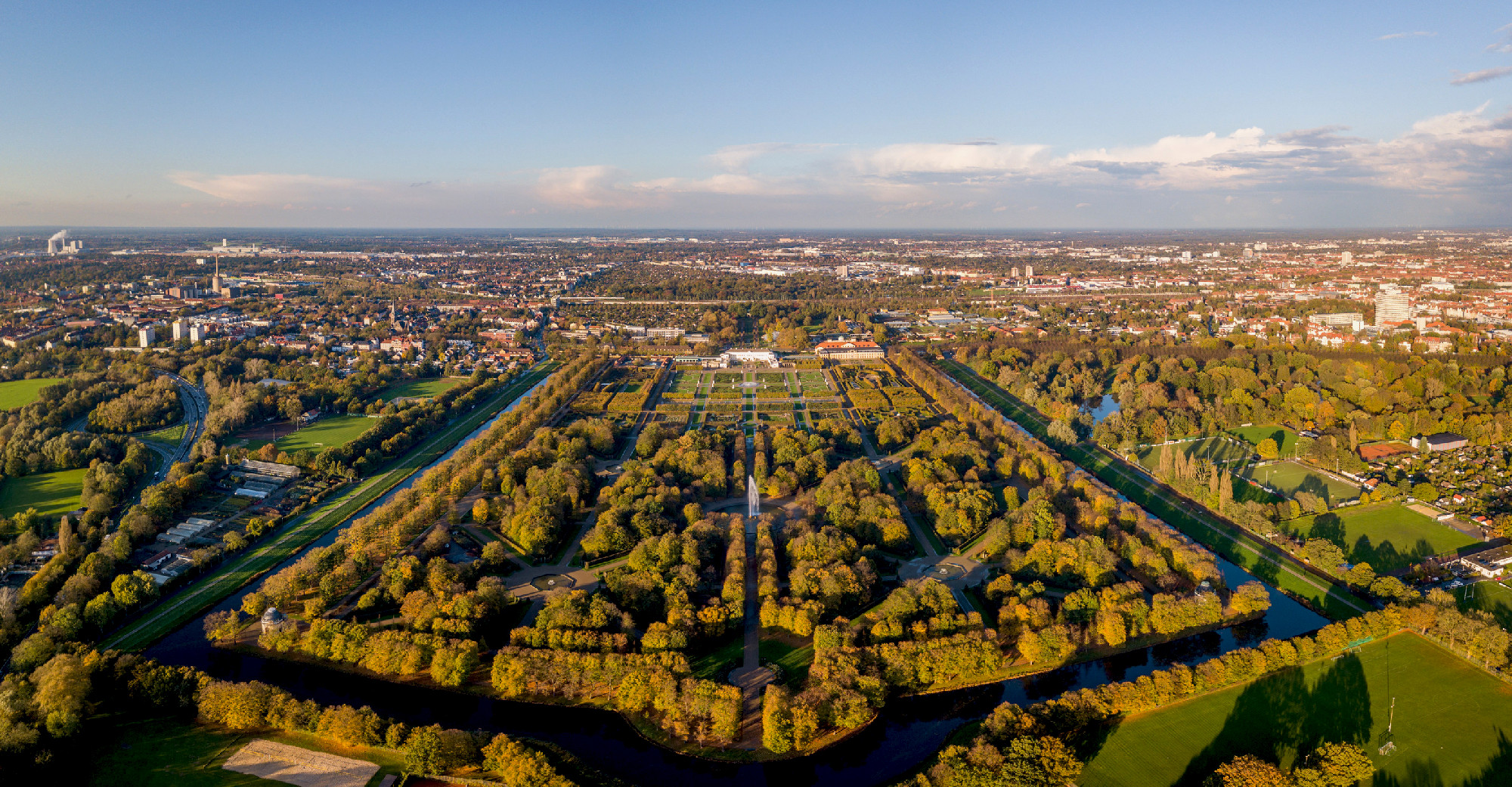 Aerial view of Herrenhausen Gardens in Hannover, Germany