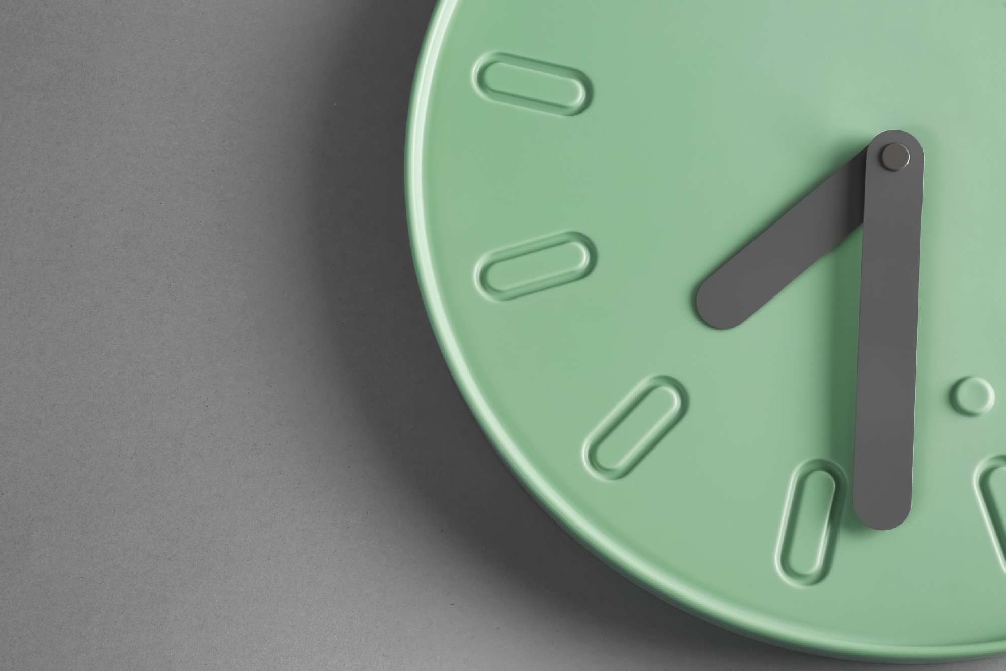 Clock on grey background, closeup. Time management concept�