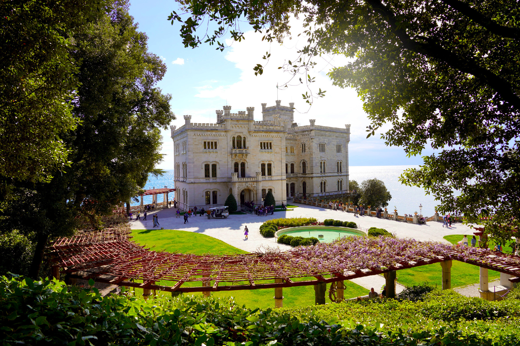 TRIESTE, ITALY - APRIL 24, 2022: Foreshortening with Miramare Ca