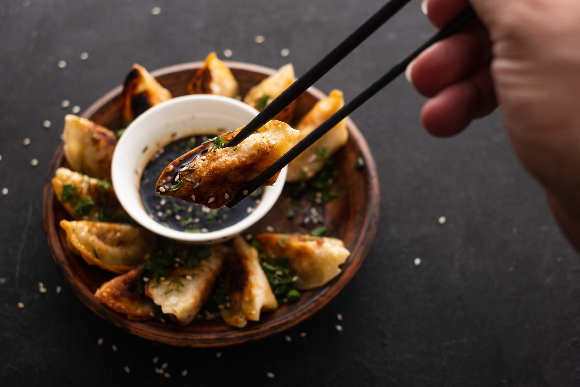Fried Chinese dumpling called Gyoza, kind of asian food