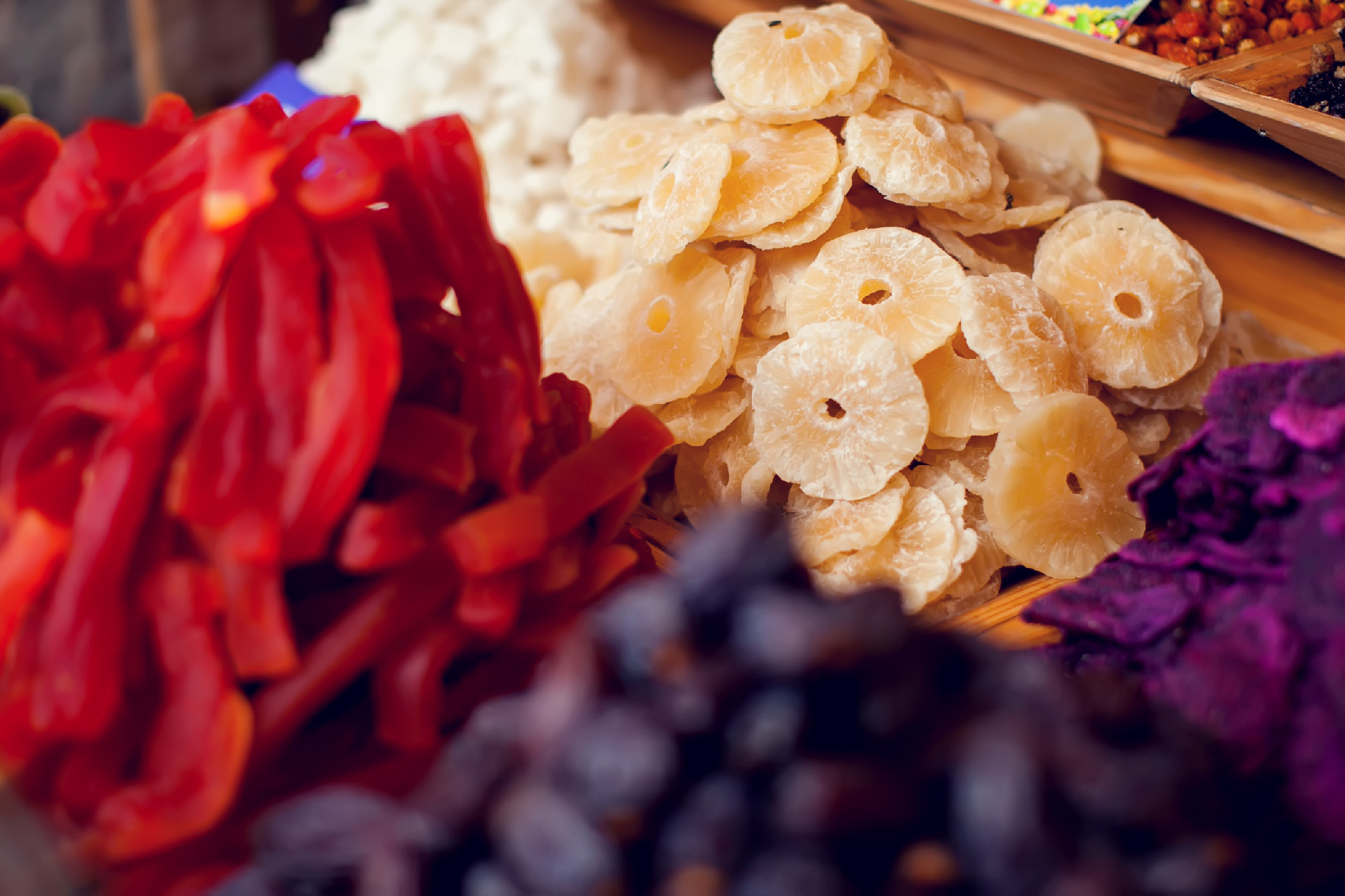 Dried fruit background. Rows of dried dates, apricots,cranberrie