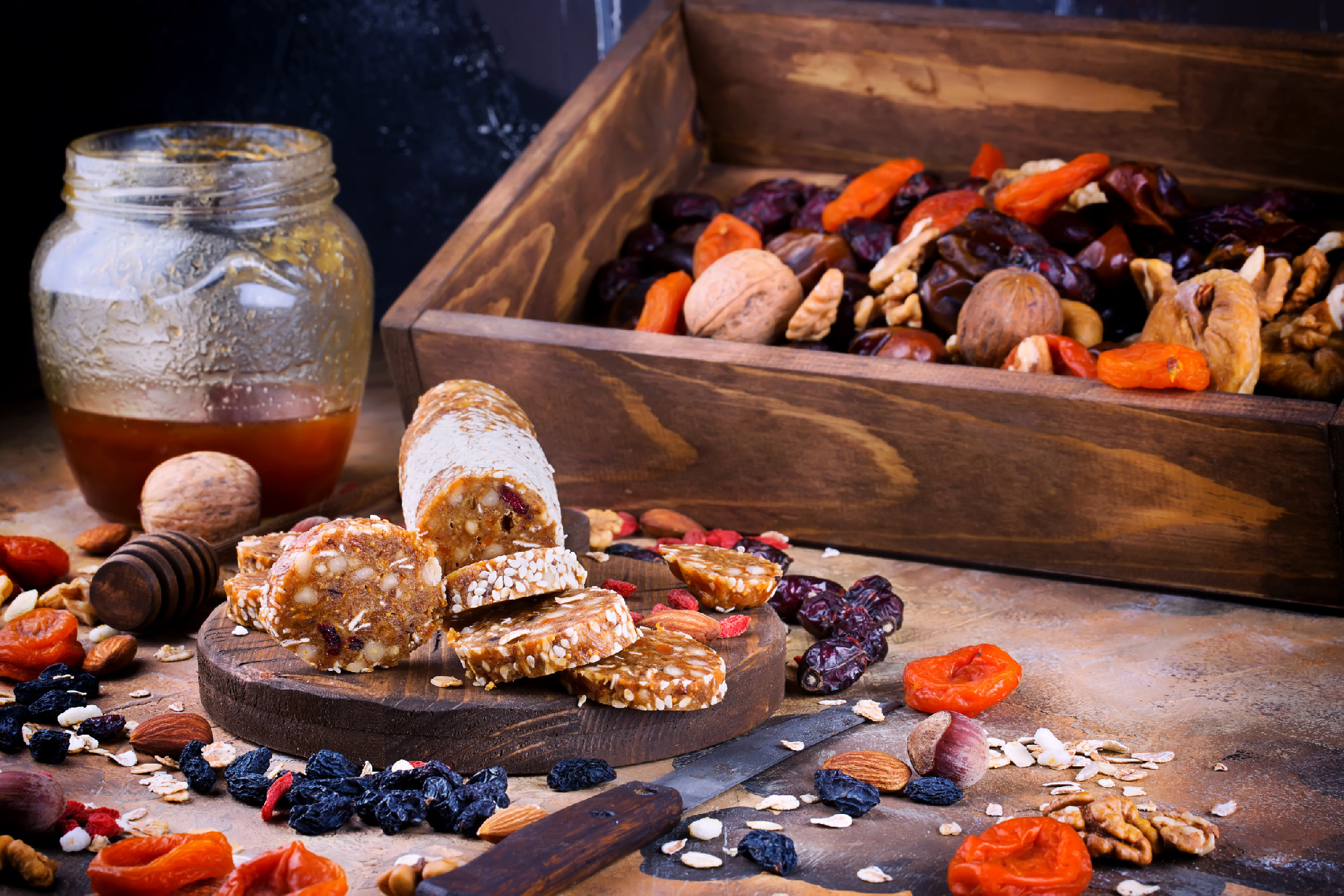 candy of dried fruits and nuts, useful and healthy home made sweets