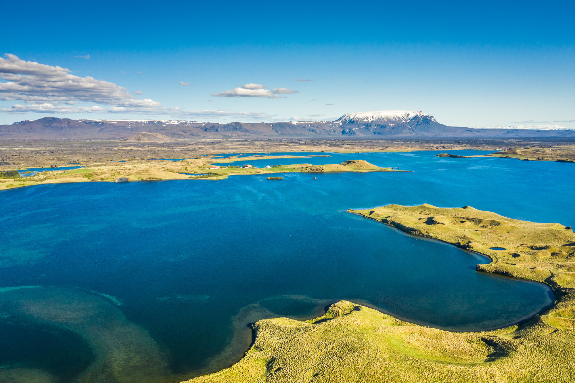 volcanic craters in Iceland aerial view from above, Myvatn lake