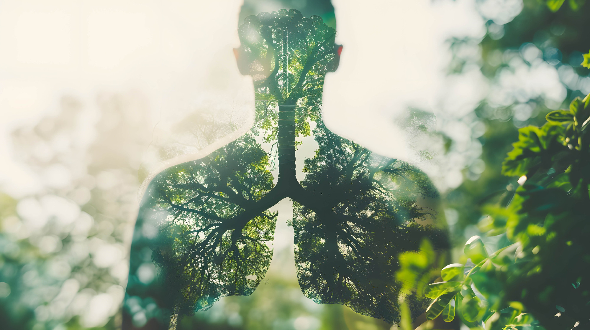 human lung in a silhouette double exposure. in the background is