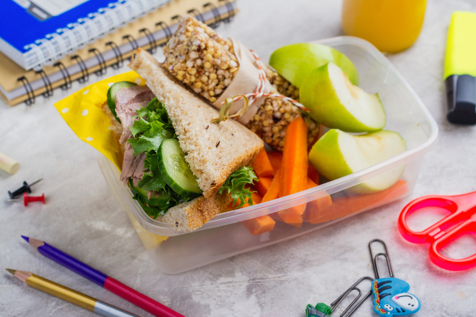 Lunch box and school supplies