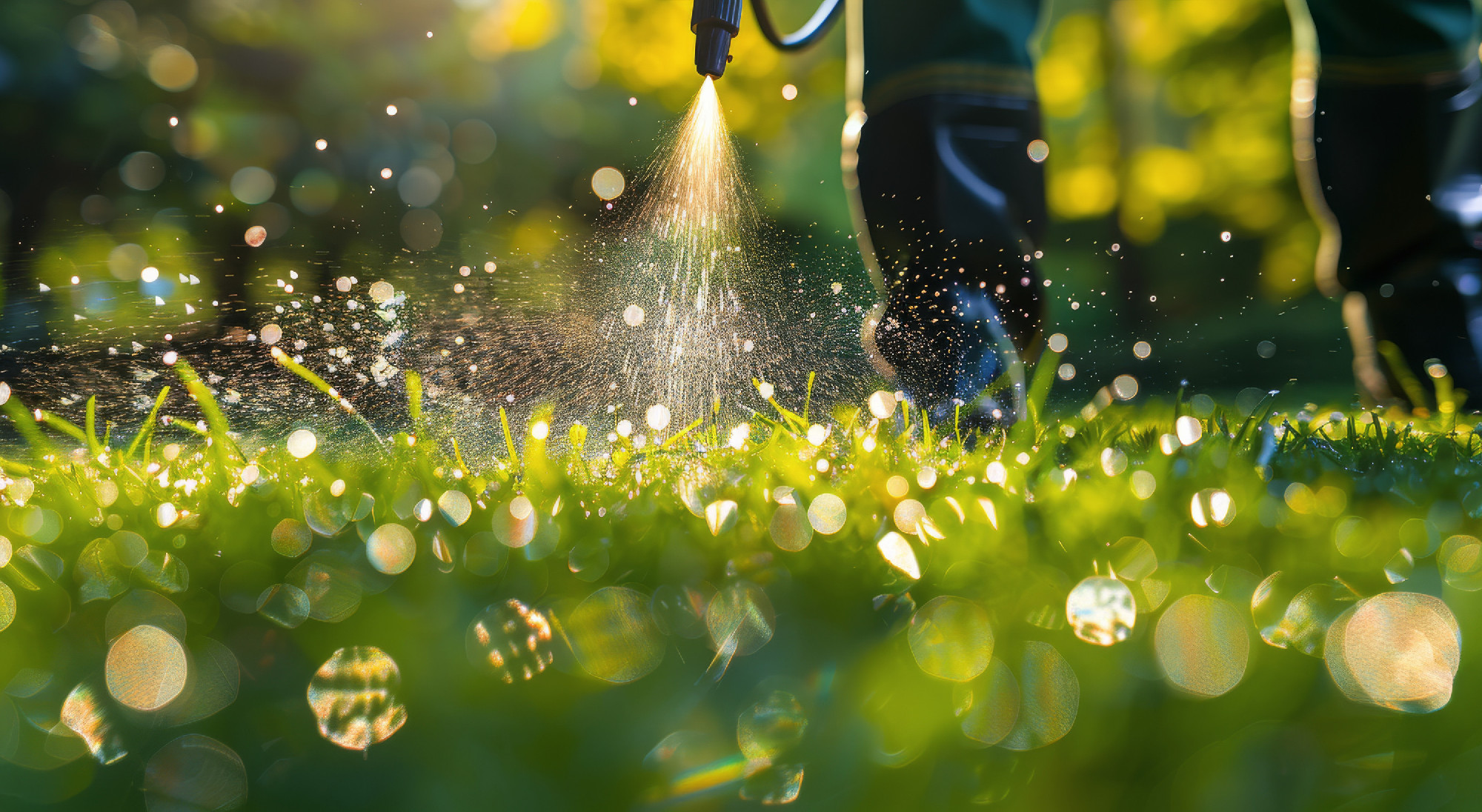 Sprinkler Watering Green Grass Lawn During Sunny Day