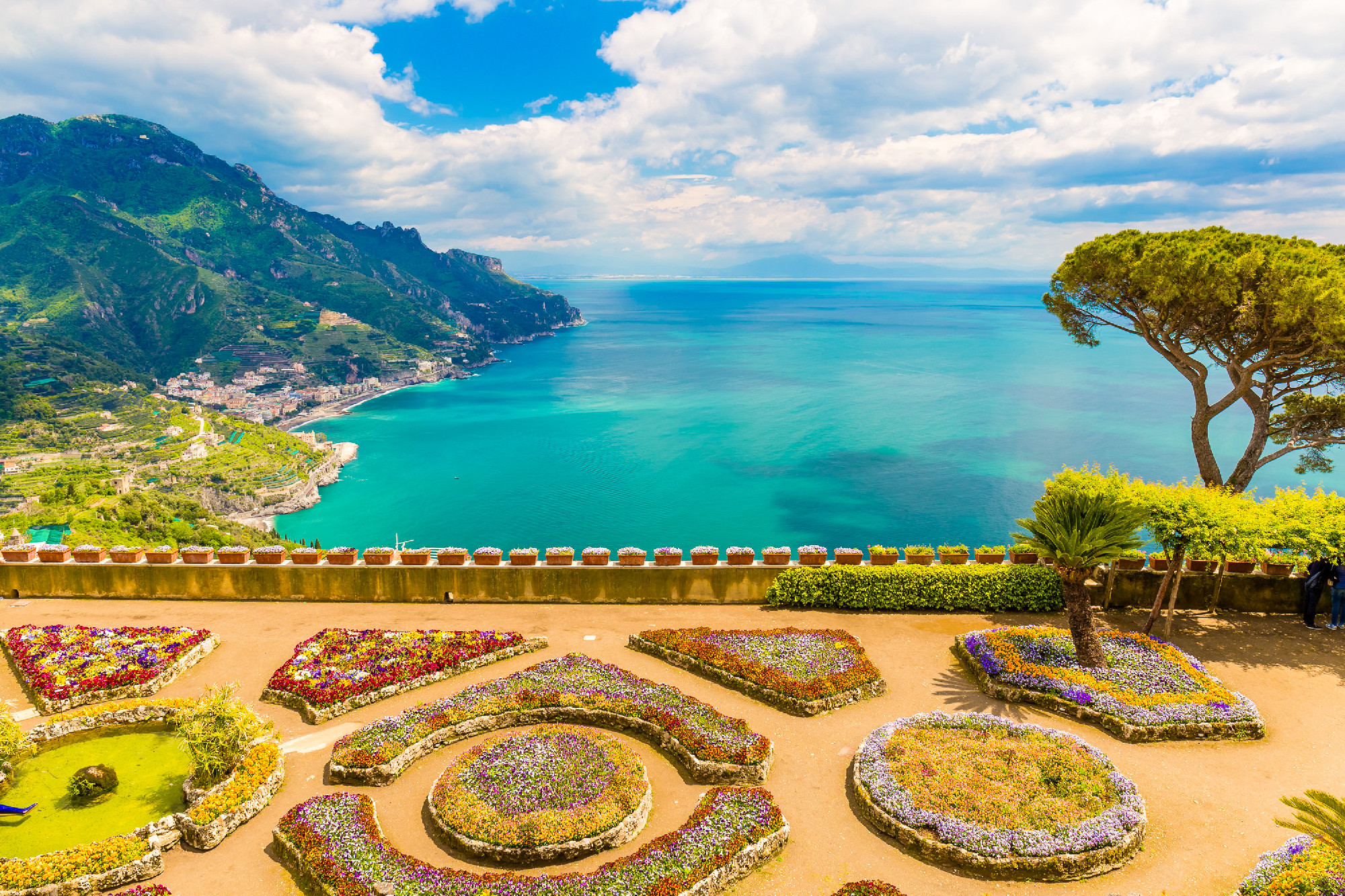Fantastic view from Villa Rufolo, Ravello town, Amalfi coast, Ca